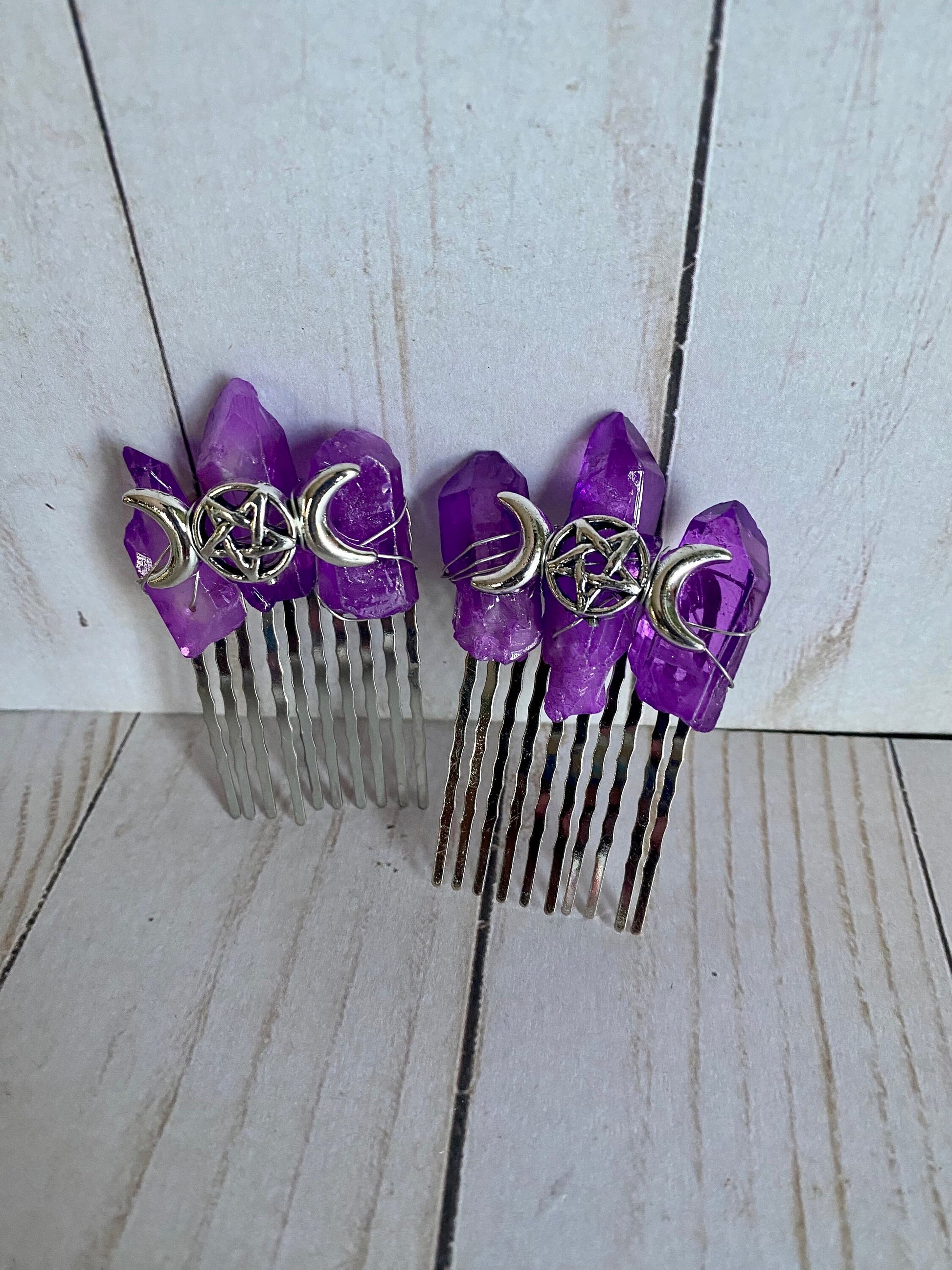 Triple Moon Goddess Crystal Hair Comb