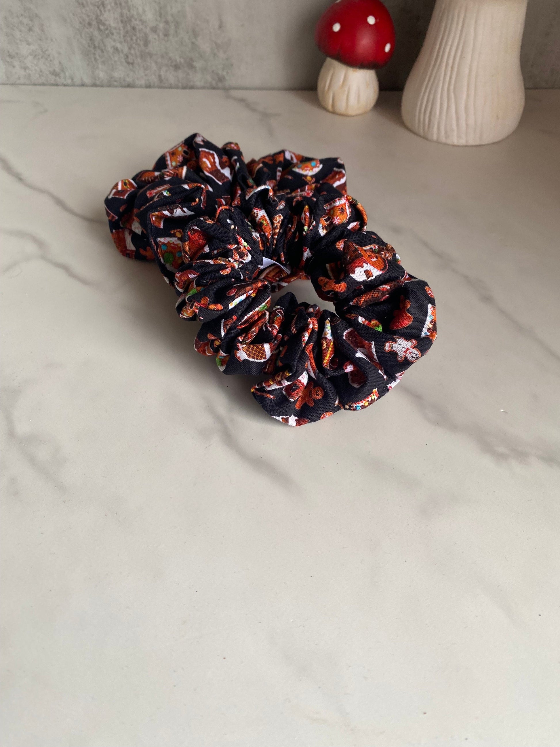 Gingerbread Holiday Satin Scrunchies/ Gingerbread Elastic Hair Tie/Handmade Scrunchie/XL Scrunchie