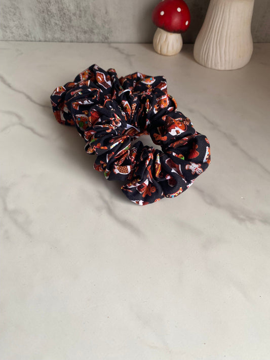 Gingerbread Holiday Satin Scrunchies/ Gingerbread Elastic Hair Tie/Handmade Scrunchie/XL Scrunchie