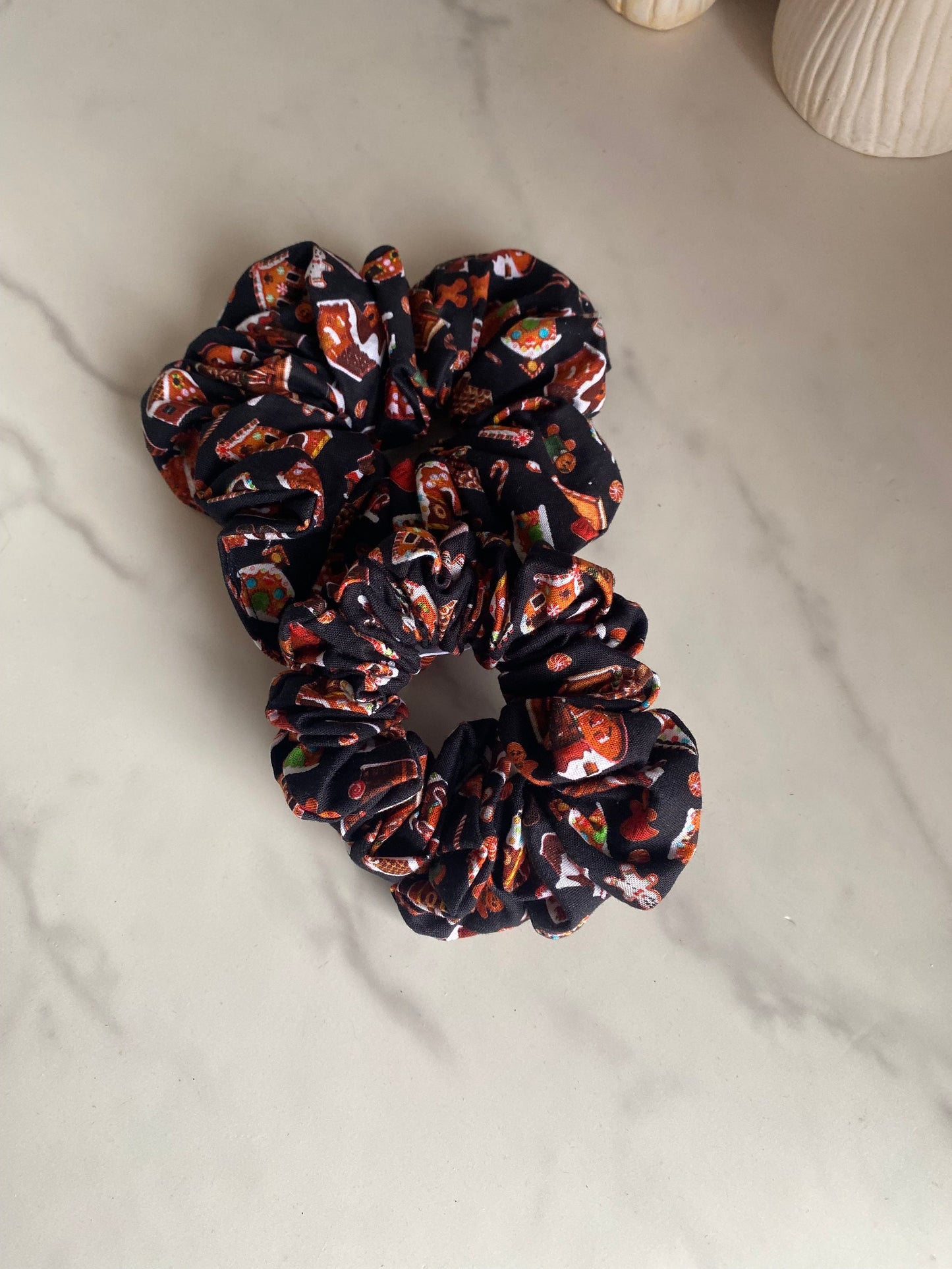 Gingerbread Holiday Satin Scrunchies/ Gingerbread Elastic Hair Tie/Handmade Scrunchie/XL Scrunchie
