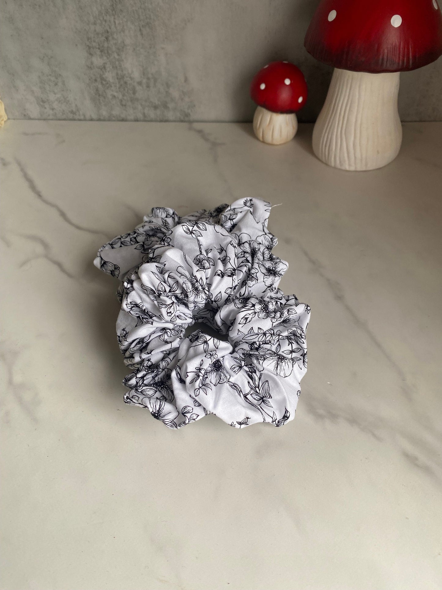 Blossom (Black White Floral) Scrunchies/ Floral Elastic Hair Tie