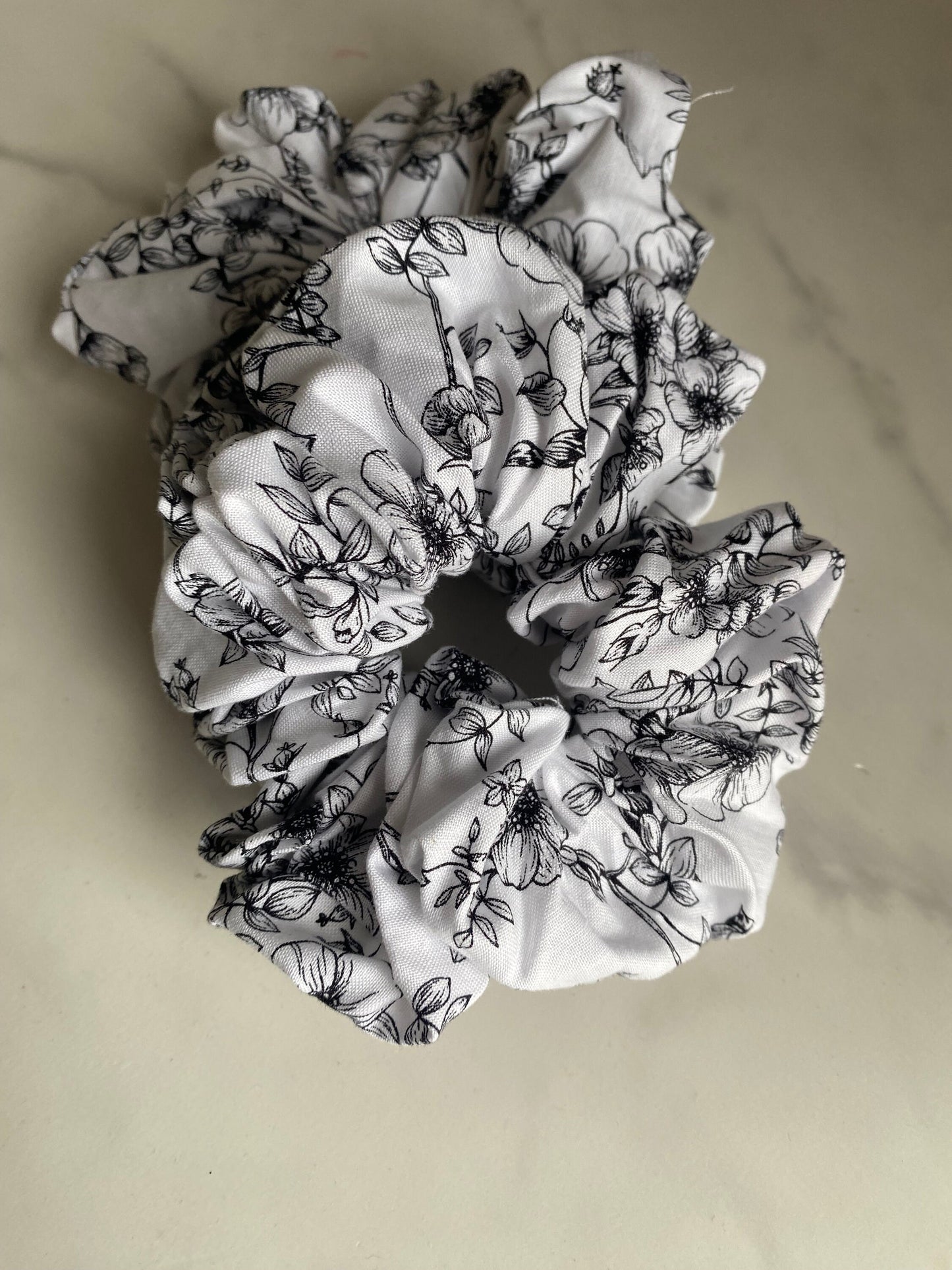Blossom (Black White Floral) Scrunchies/ Floral Elastic Hair Tie