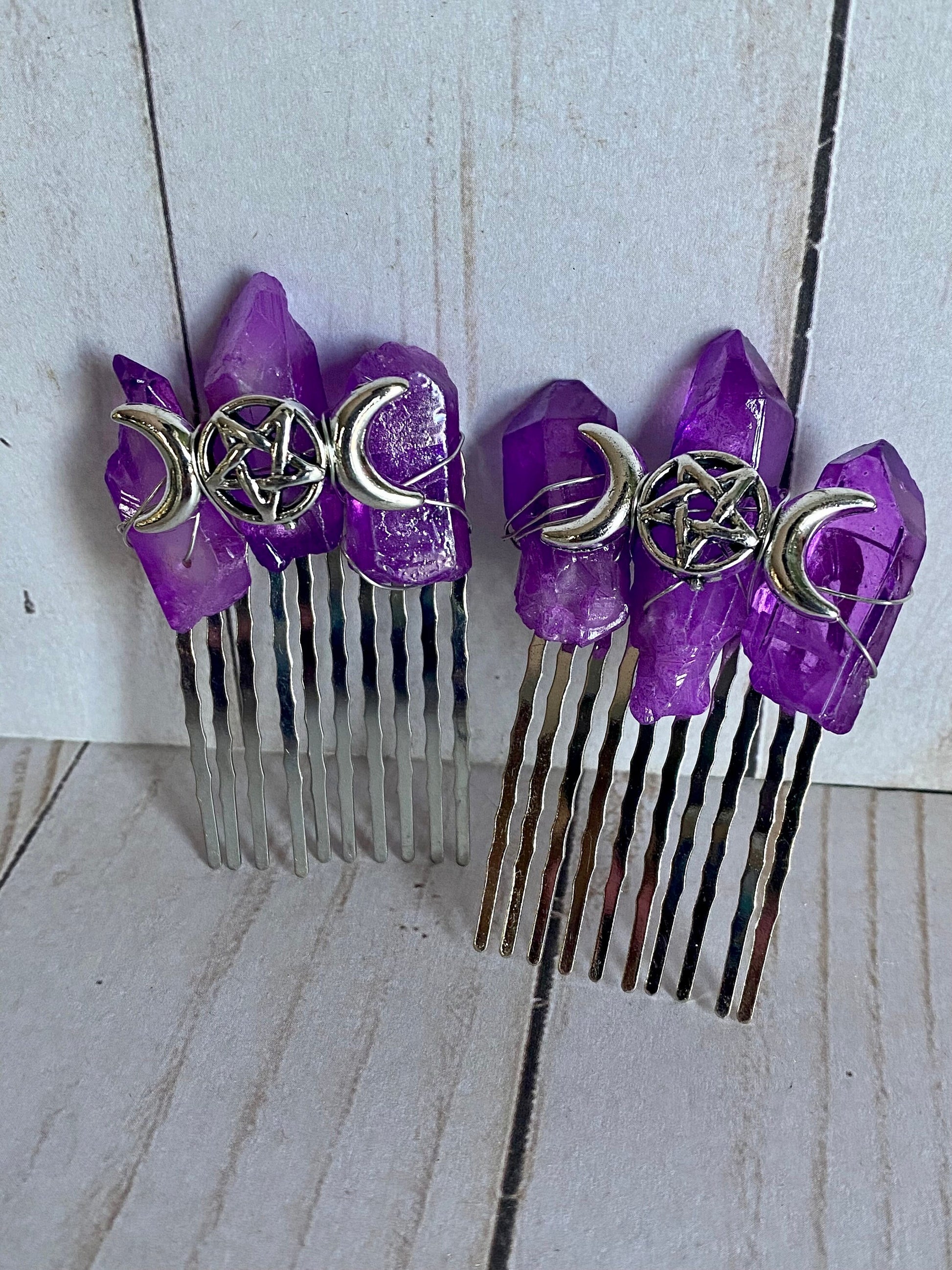 Triple Moon Goddess Crystal Hair Comb
