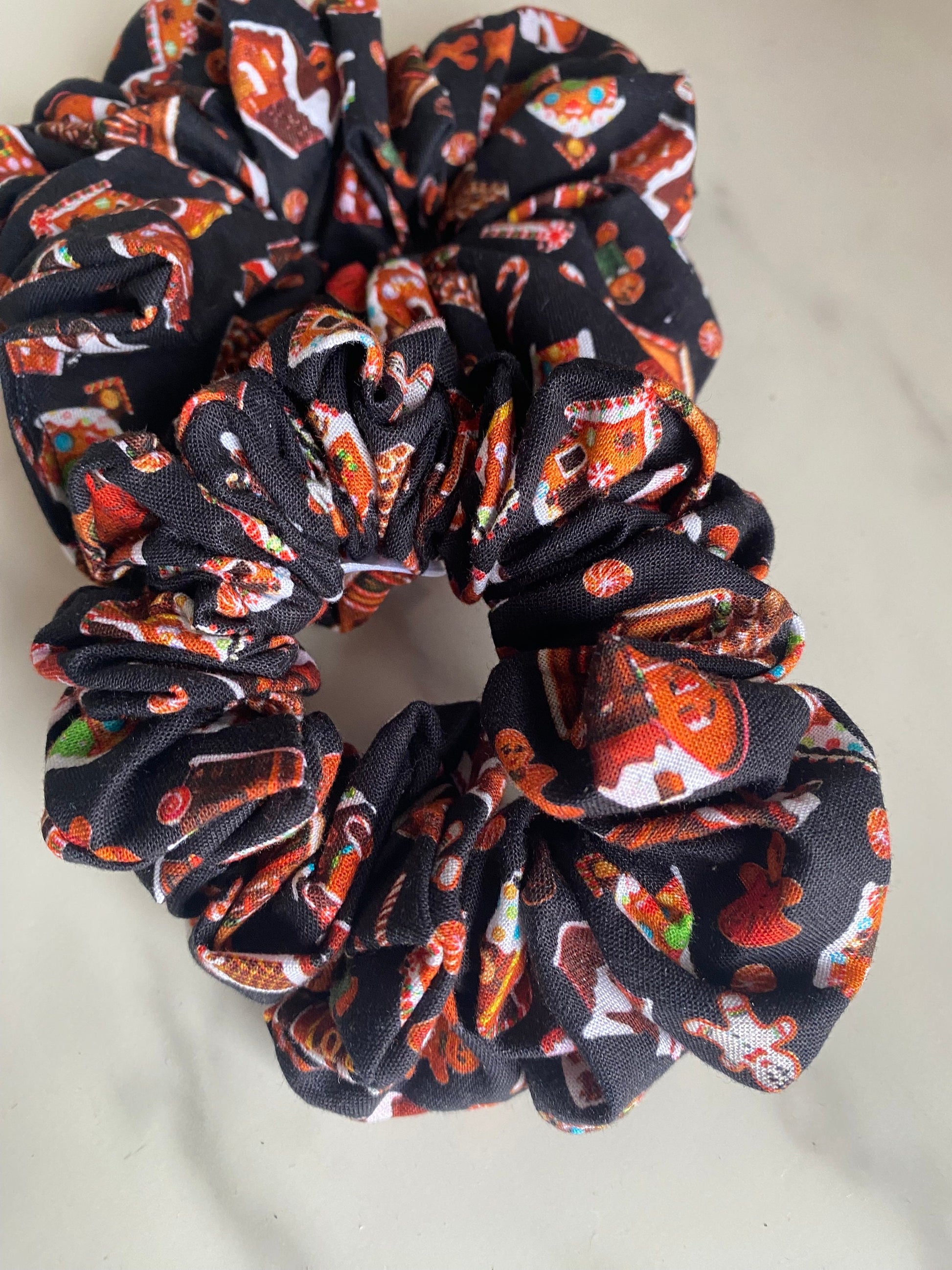 Gingerbread Holiday Satin Scrunchies/ Gingerbread Elastic Hair Tie/Handmade Scrunchie/XL Scrunchie