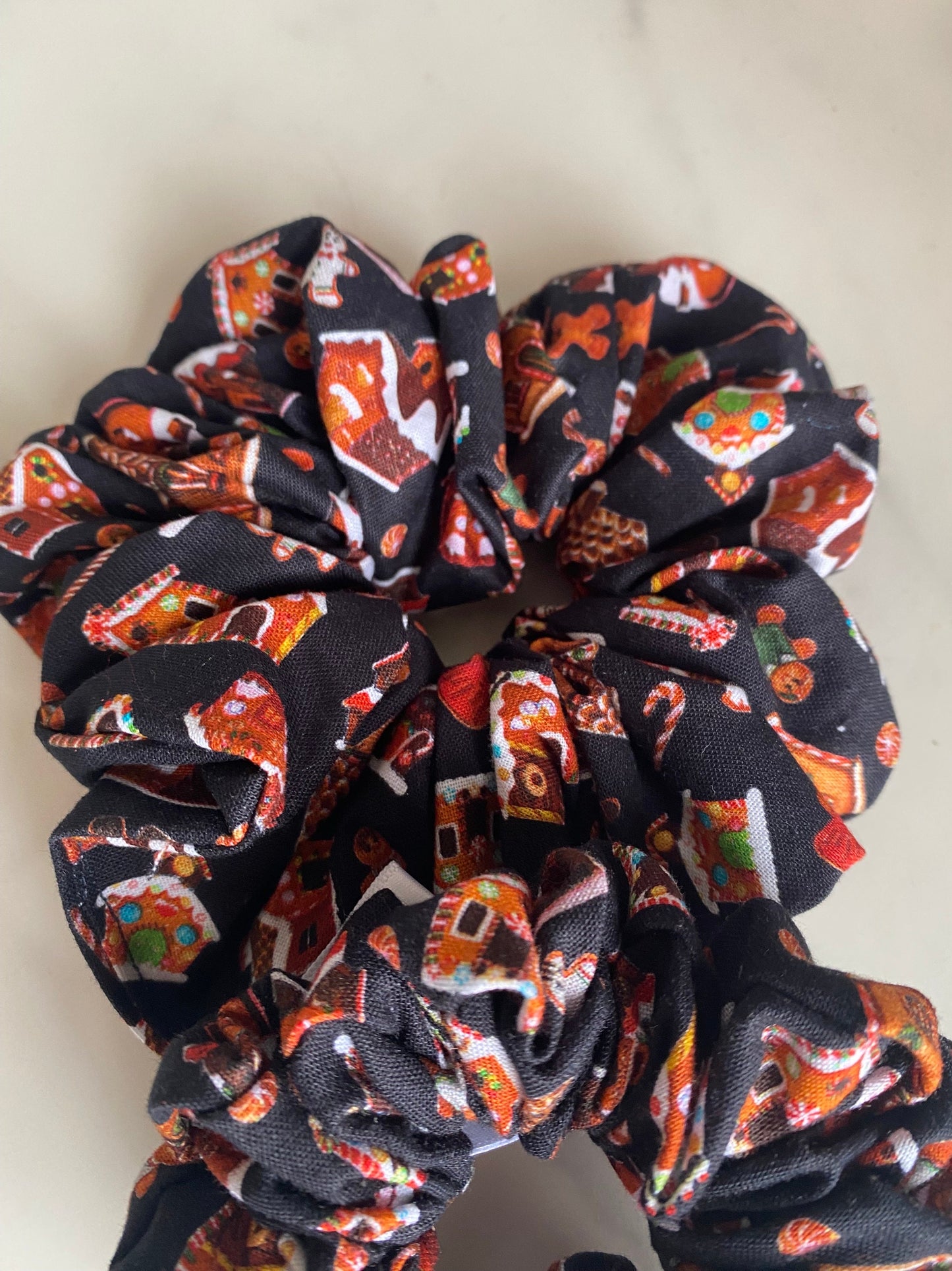 Gingerbread Holiday Satin Scrunchies/ Gingerbread Elastic Hair Tie/Handmade Scrunchie/XL Scrunchie