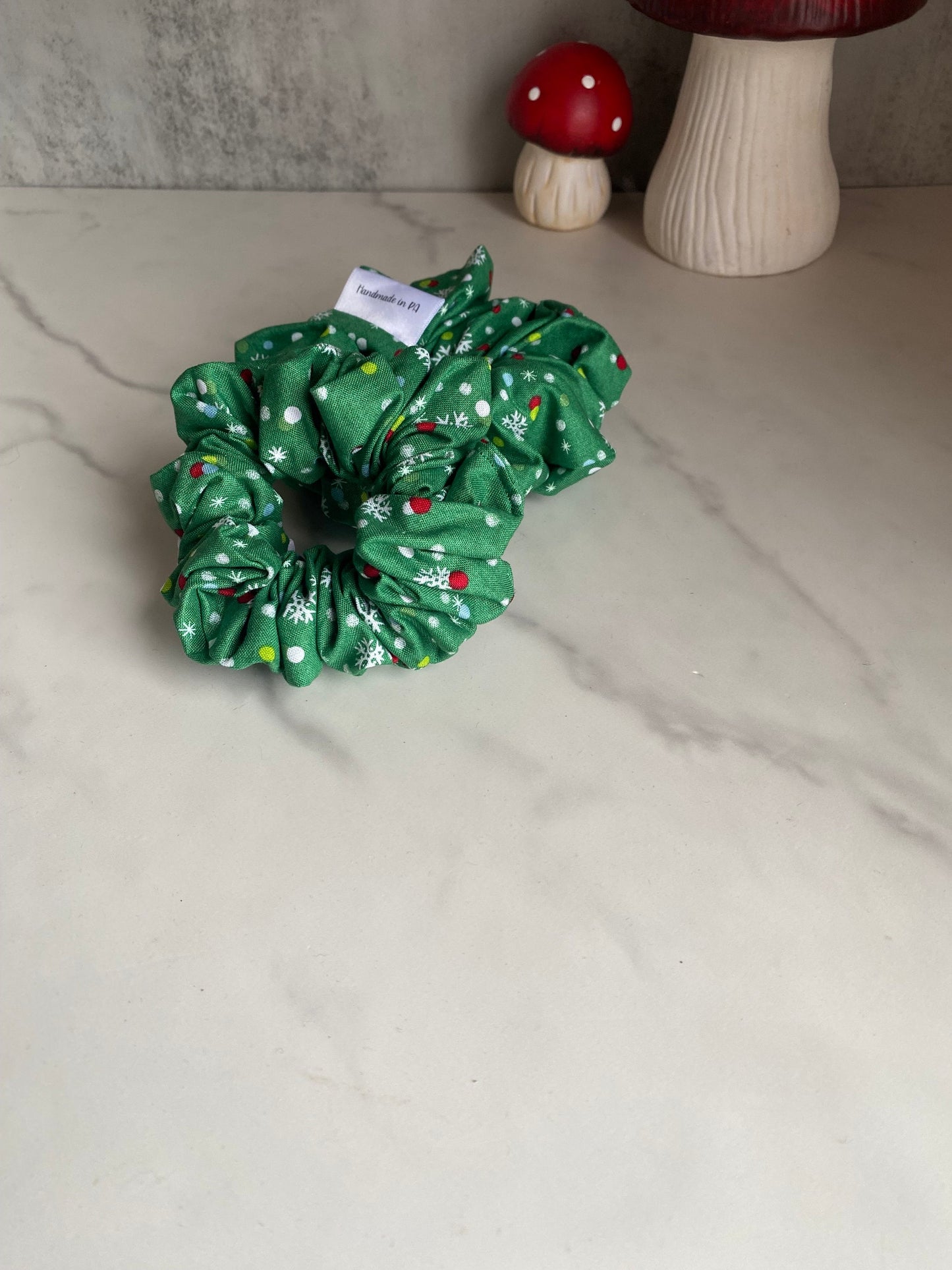 Green Holiday Polka Dot Scrunchies/ Holiday Polka Elastic Hair Tie/Handmade Scrunchie/XL Scrunchie