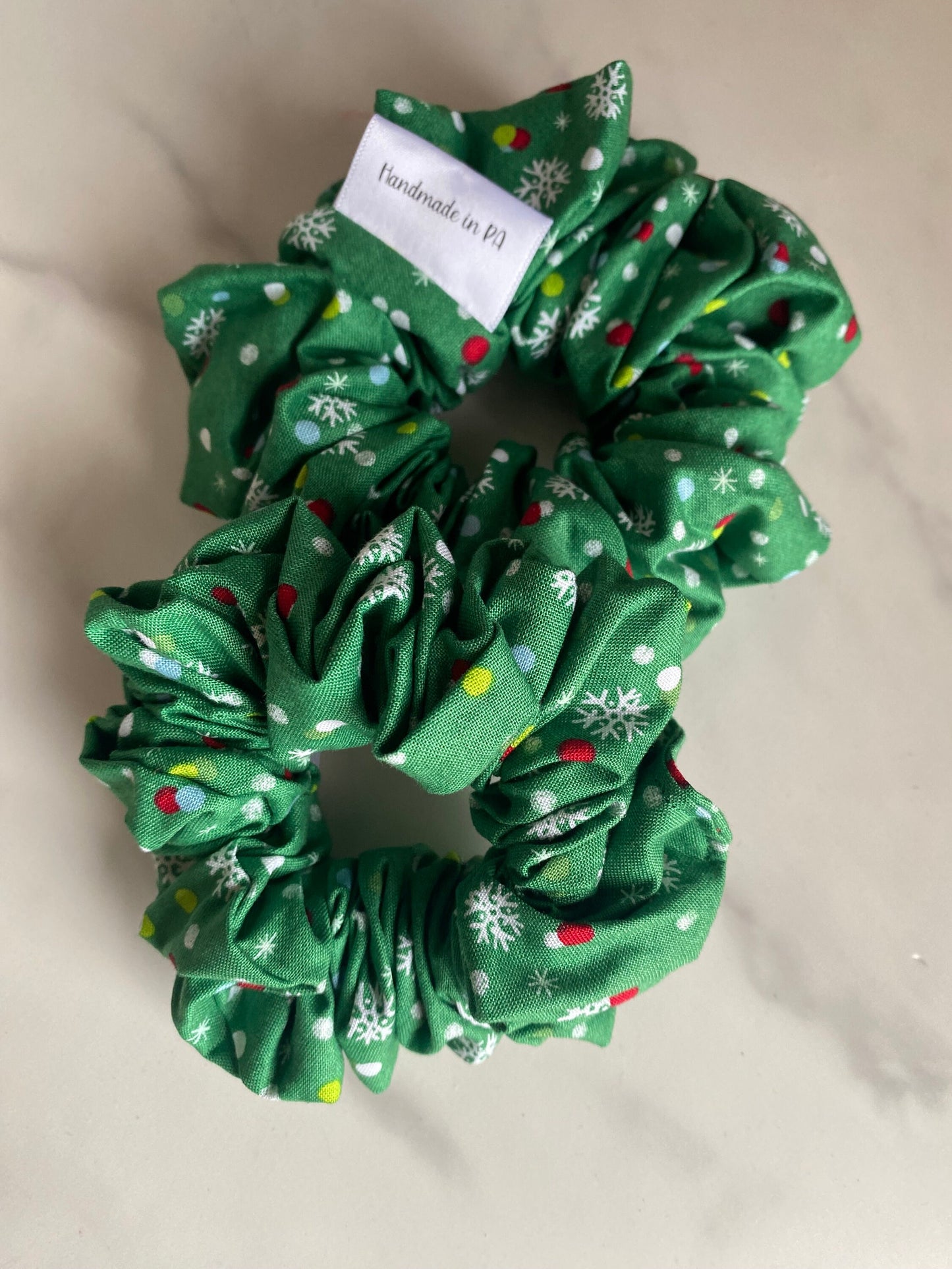 Green Holiday Polka Dot Scrunchies/ Holiday Polka Elastic Hair Tie/Handmade Scrunchie/XL Scrunchie