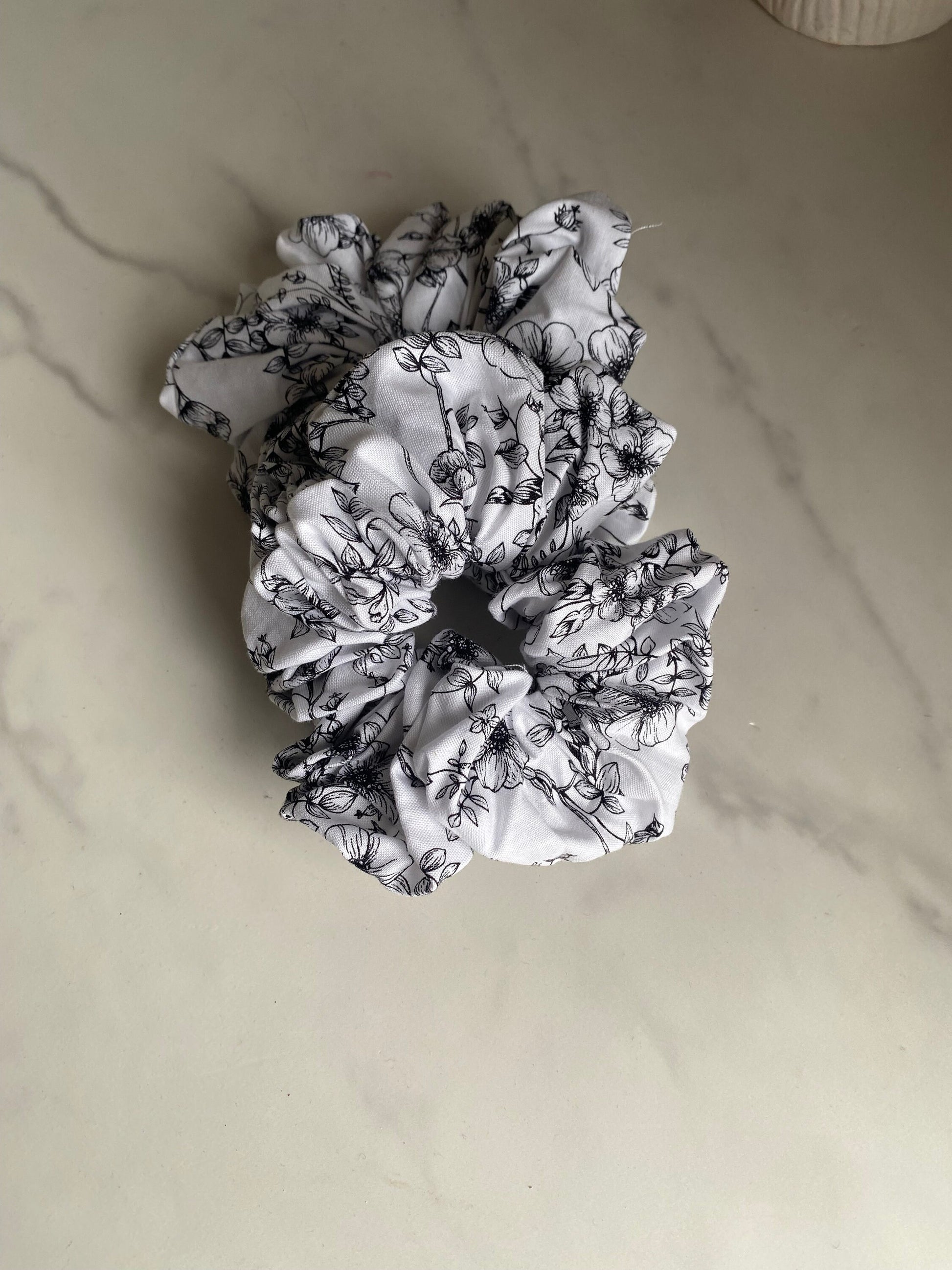 Blossom (Black White Floral) Scrunchies/ Floral Elastic Hair Tie