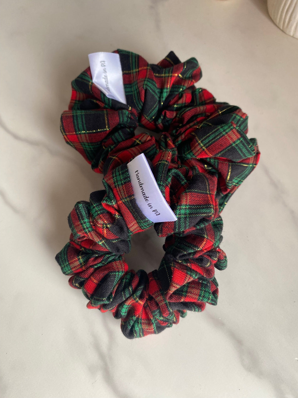 Holiday Tartan Plaid Satin Scrunchies/ Plaid Elastic Hair Tie/Handmade Scrunchie/XL Scrunchie