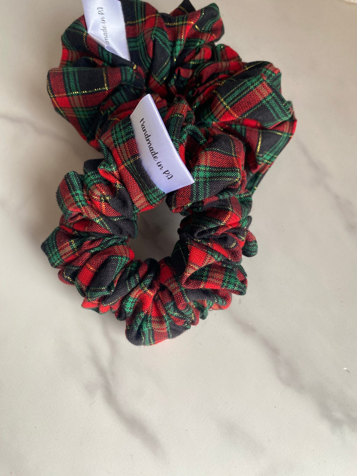 Holiday Tartan Plaid Satin Scrunchies/ Plaid Elastic Hair Tie/Handmade Scrunchie/XL Scrunchie