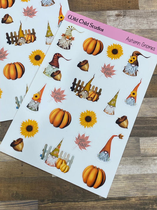 Fall Gnome Planner Stickers/Autumn Gnome Planner Stickers, Cute Gnome Stickers