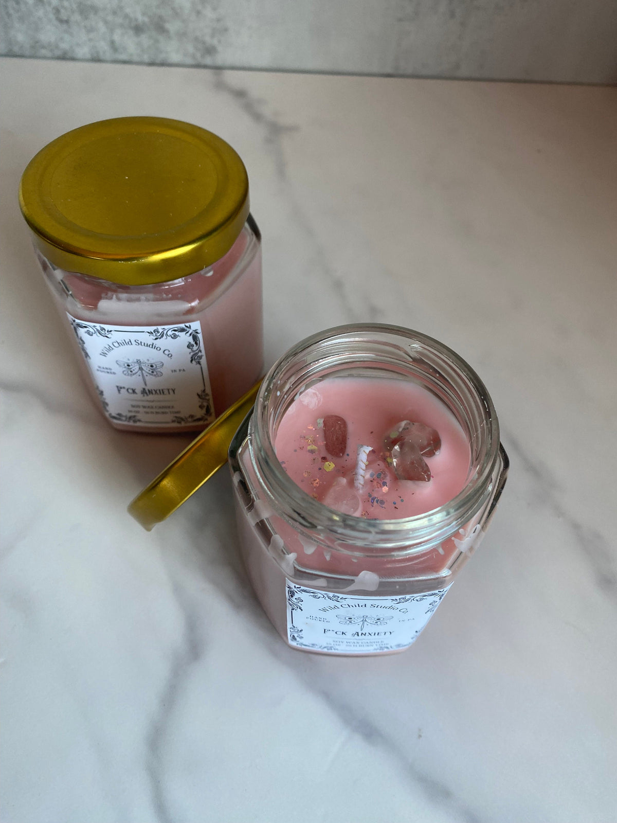 F*ck Anxiety Soy Candle: Calming Crystal Aromatherapy