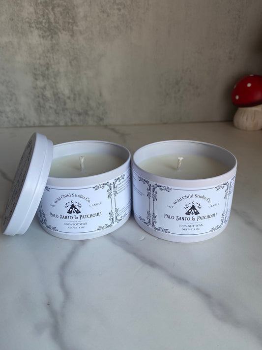 Palo Santo & Patchouli Soy Candle, Woodsy Candle, Warm Cozy Candle