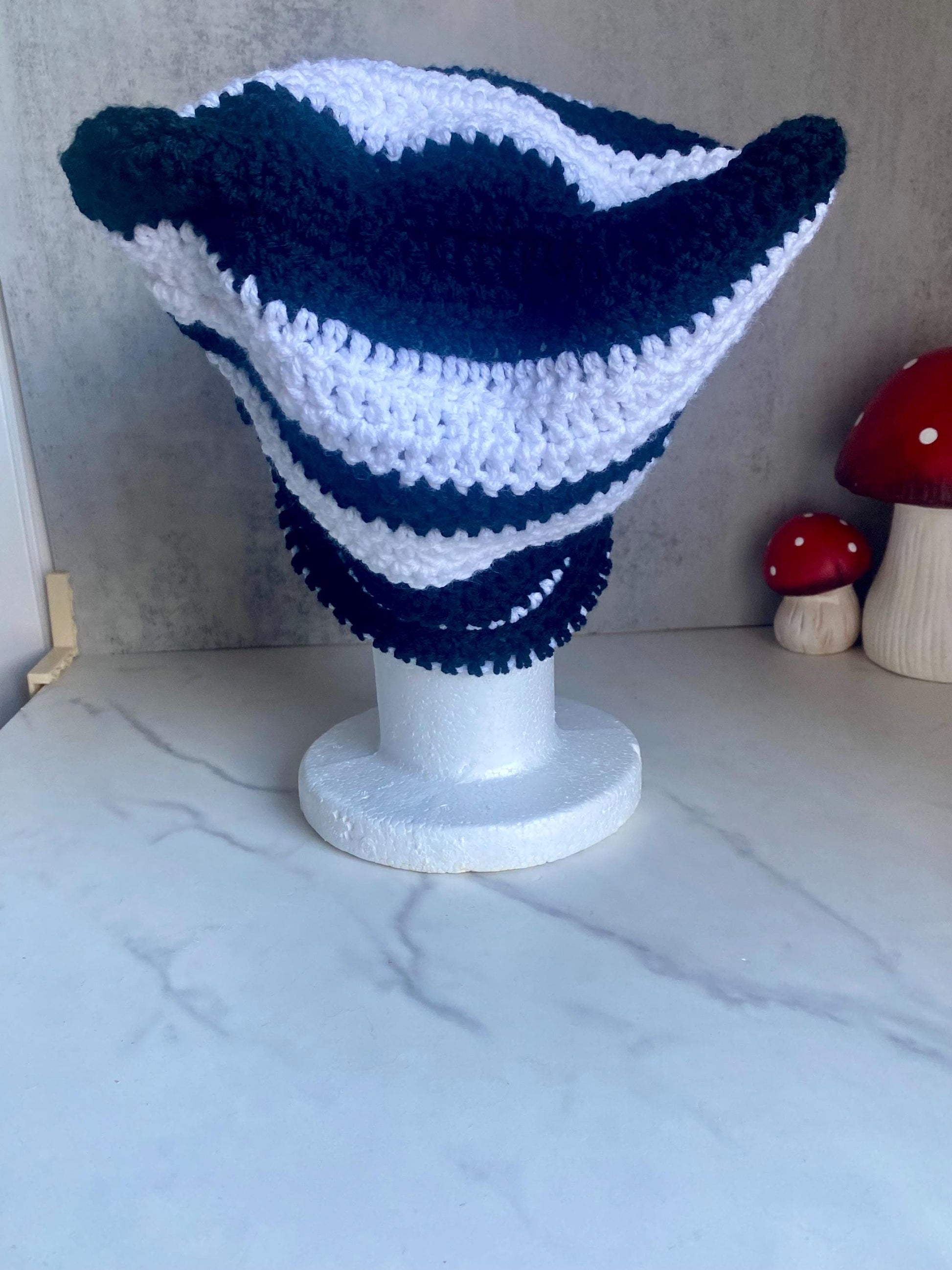 Black and White Stripe Cat Ear Beanie