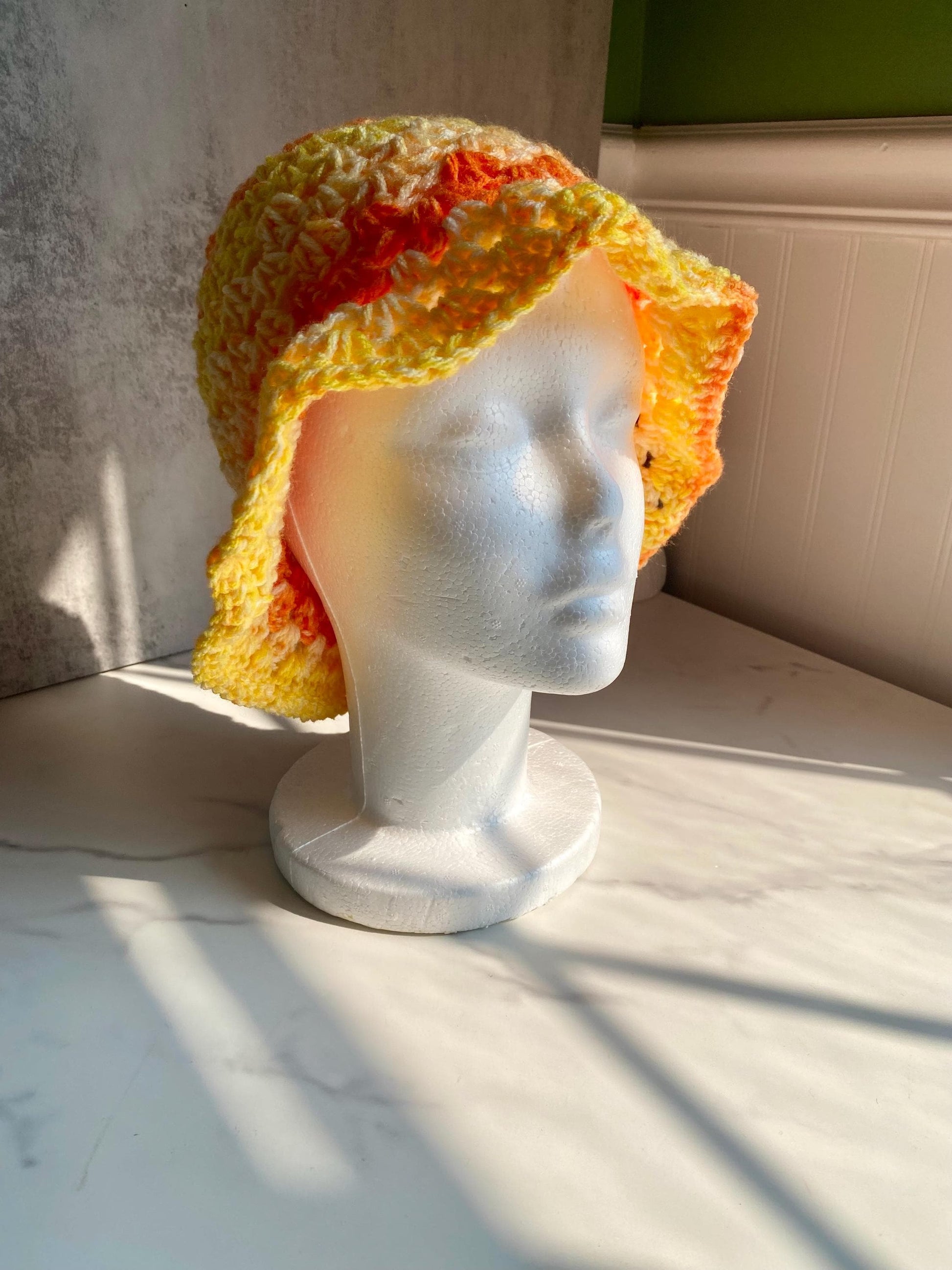 Fall Candy Corn Inspired Granny Stitch Bucket Hat