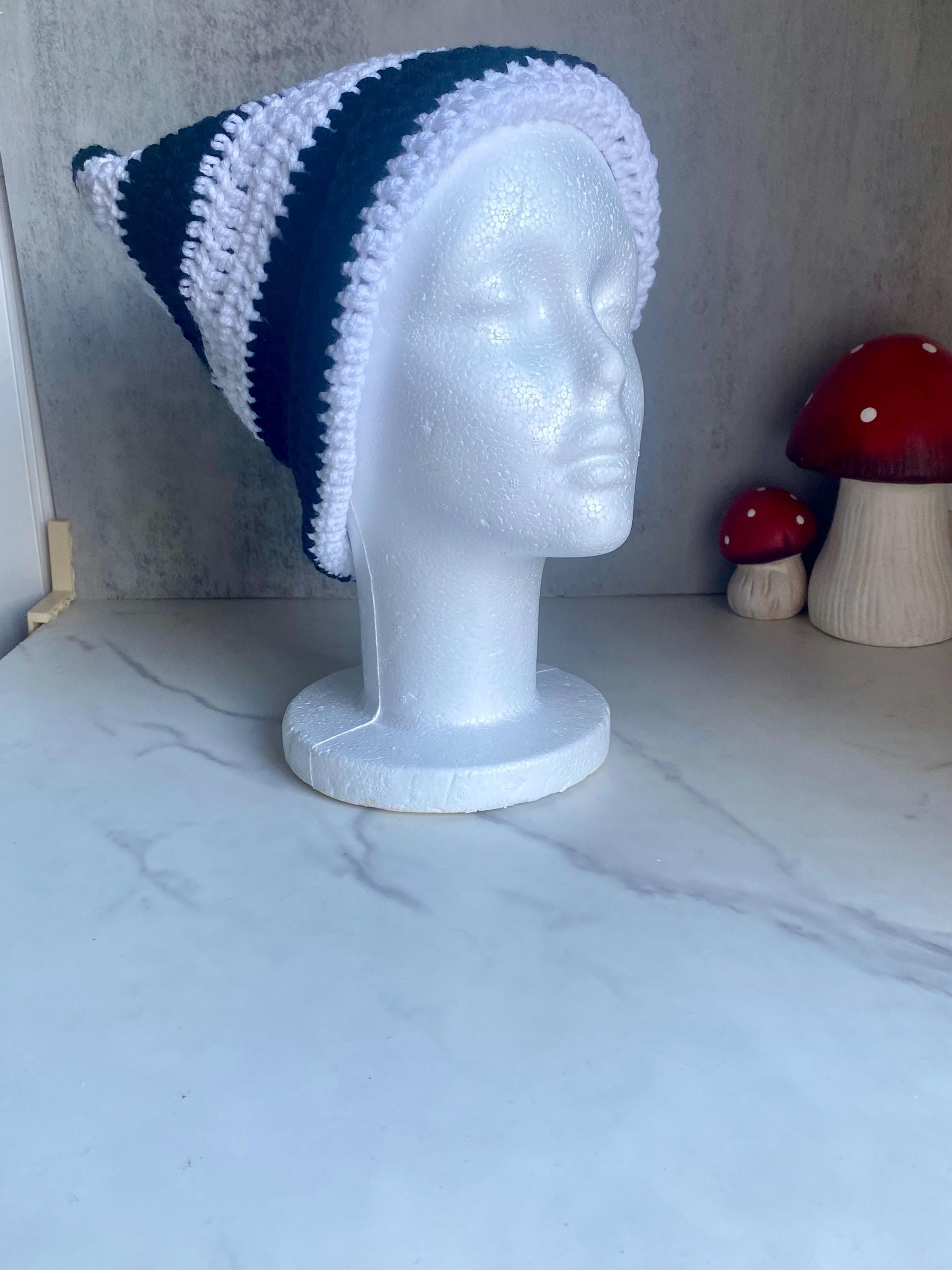 Black and White Stripe Cat Ear Beanie