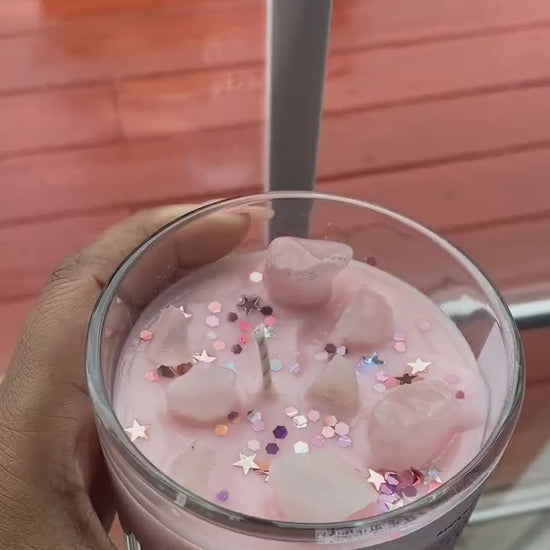 Rose Quartz Hand Poured Soy Candle 12 oz