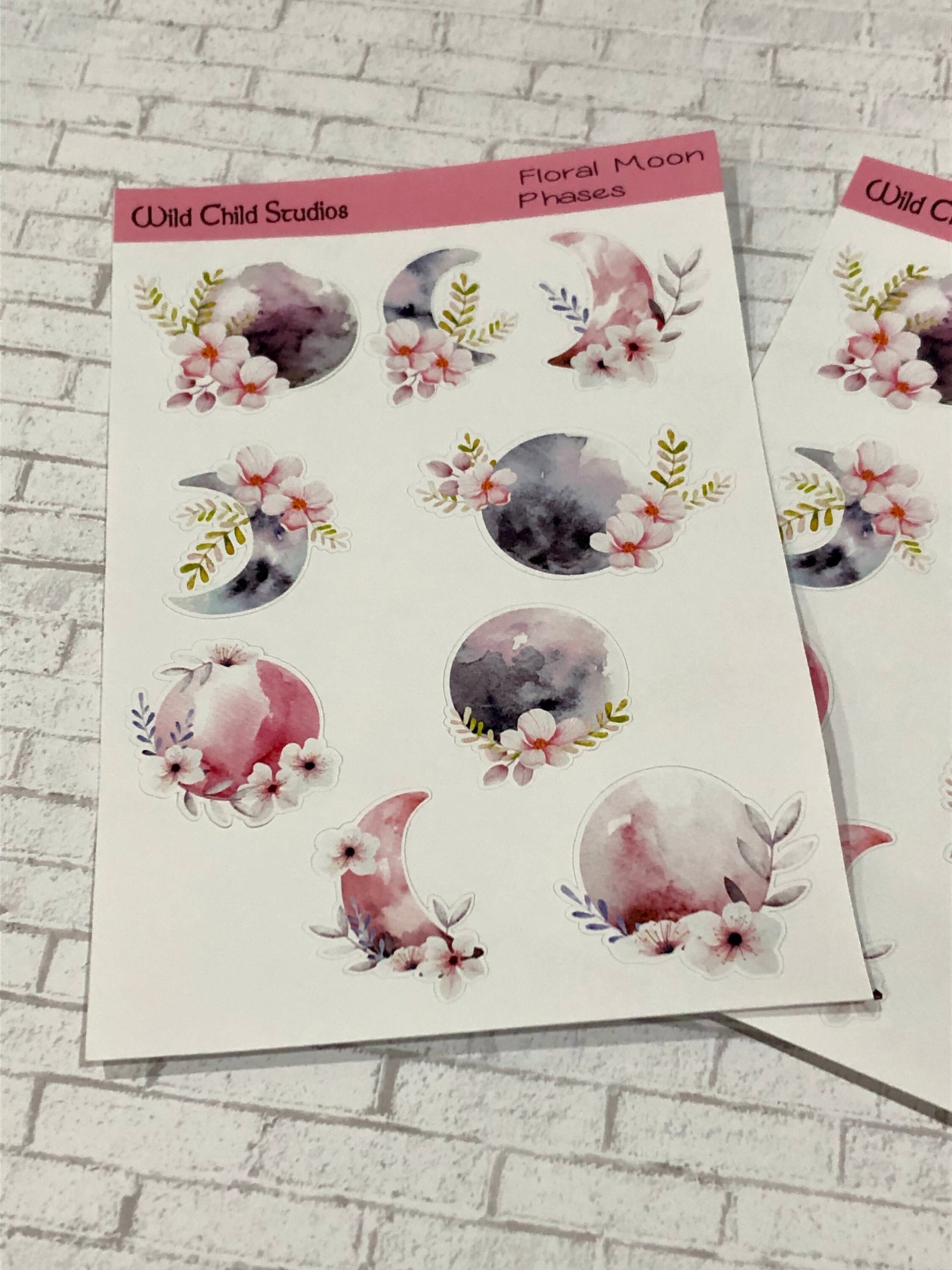 Phases of the Moon Floral Sticker Sheet