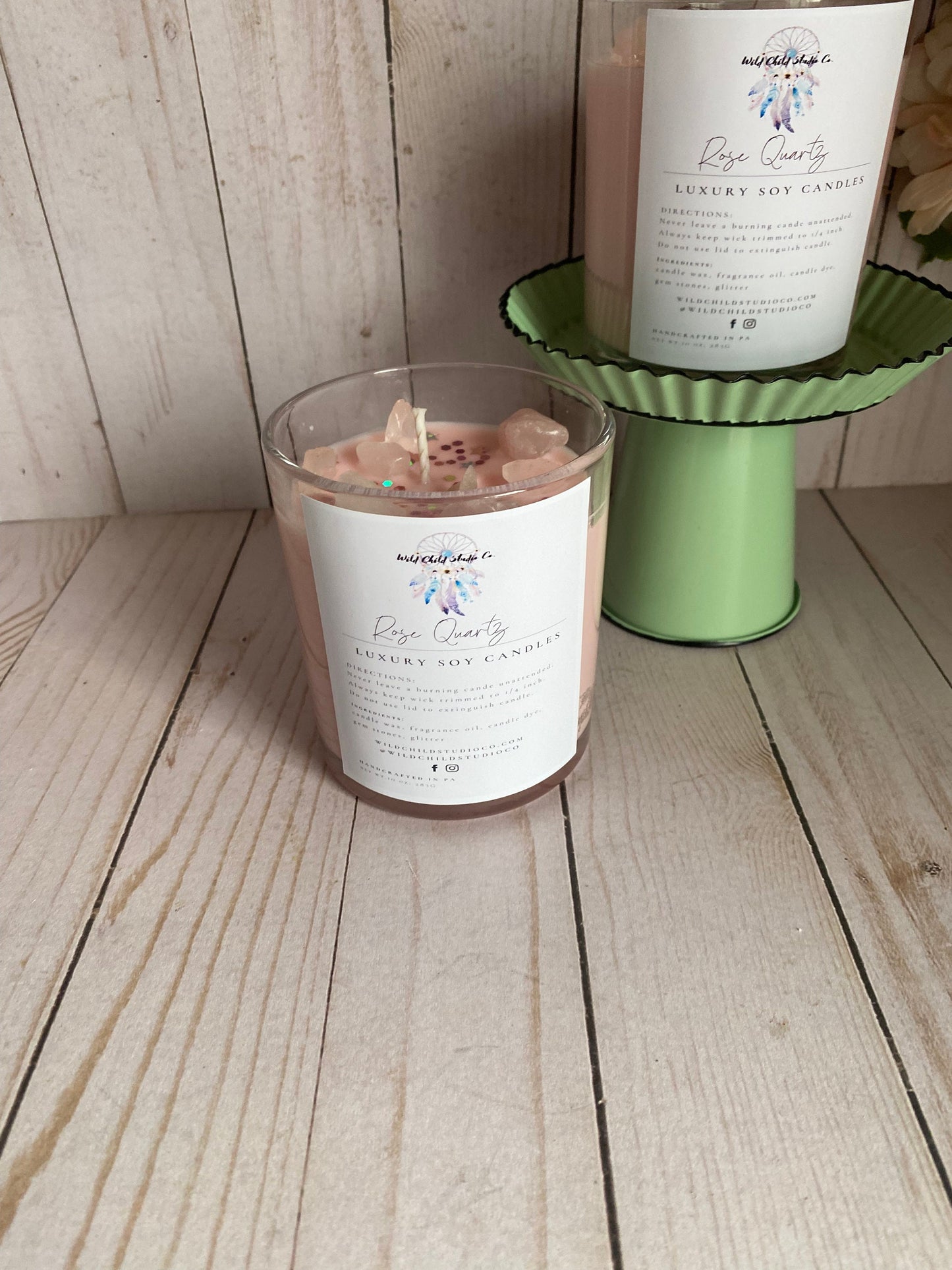 Rose Quartz Hand Poured Soy Candle 12 oz