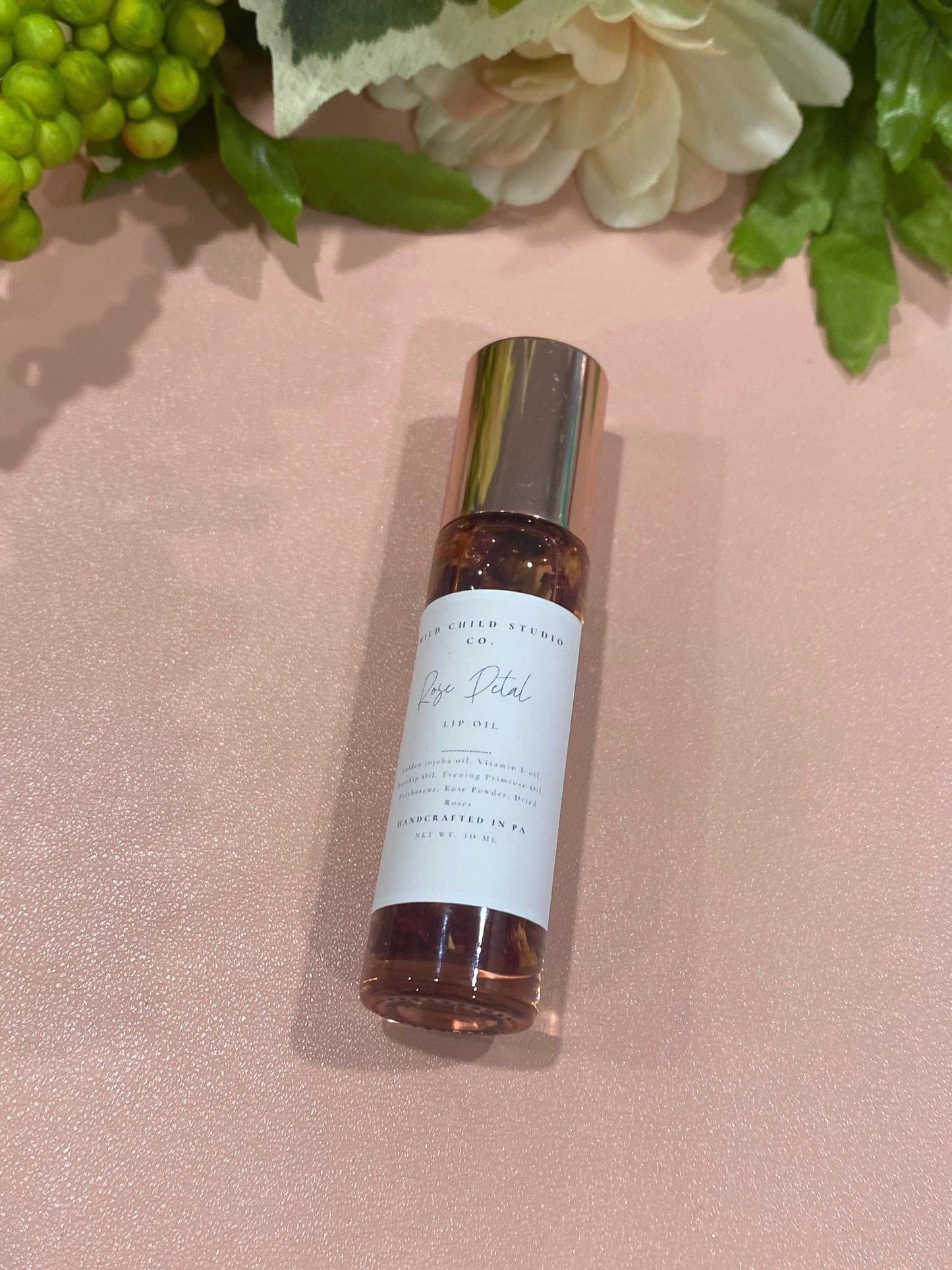 Organic Rose Petal Lip Oil, Hydrating Lip Oil, Infused Lip Oil