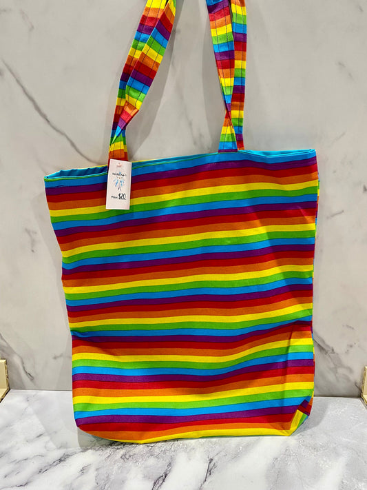 Handmade Lined Rainbow Tote Bag/Market Bag