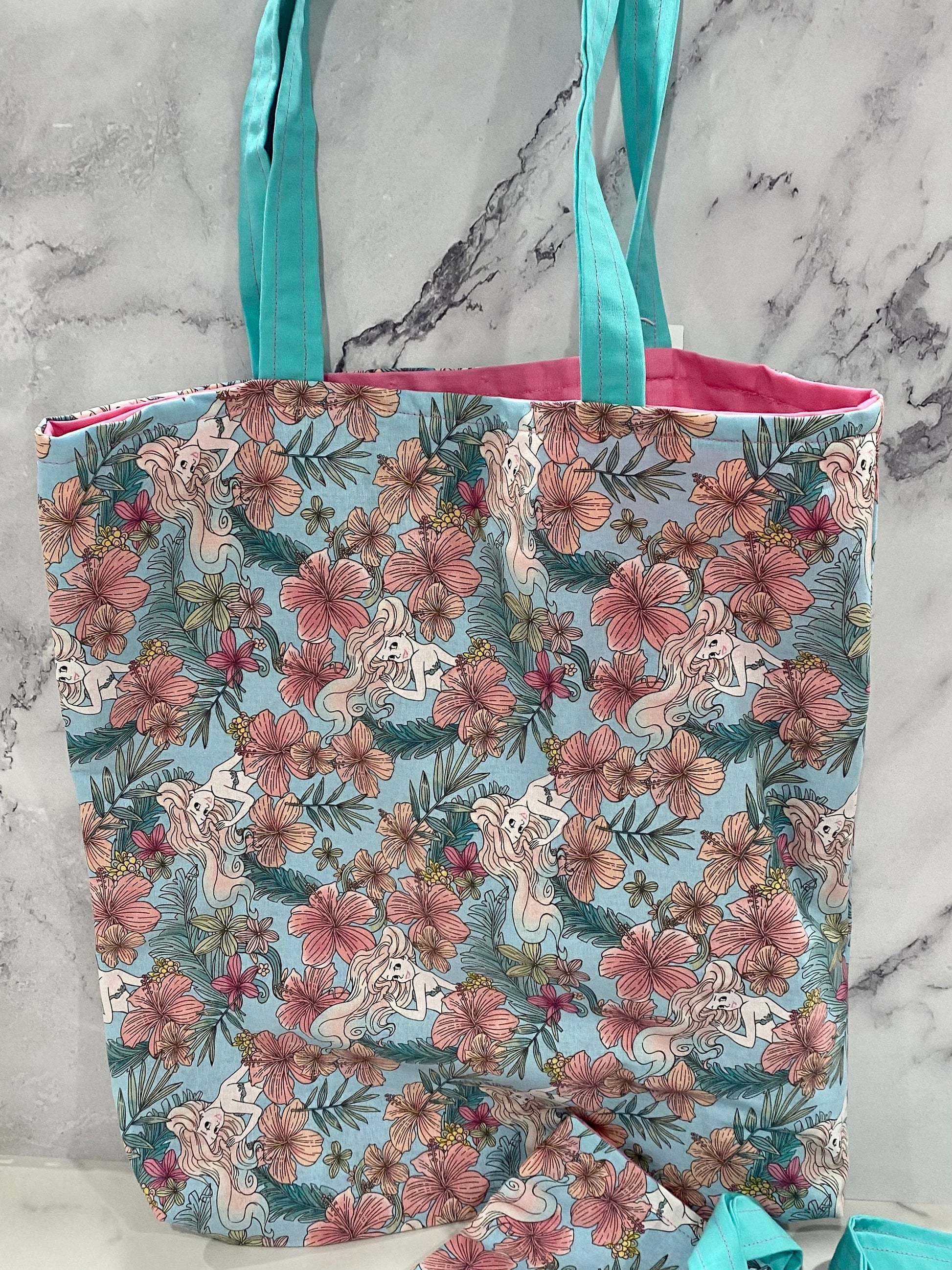 Handmade Lined Little Mermaid Tote Bag/ Mermaid Market Bag