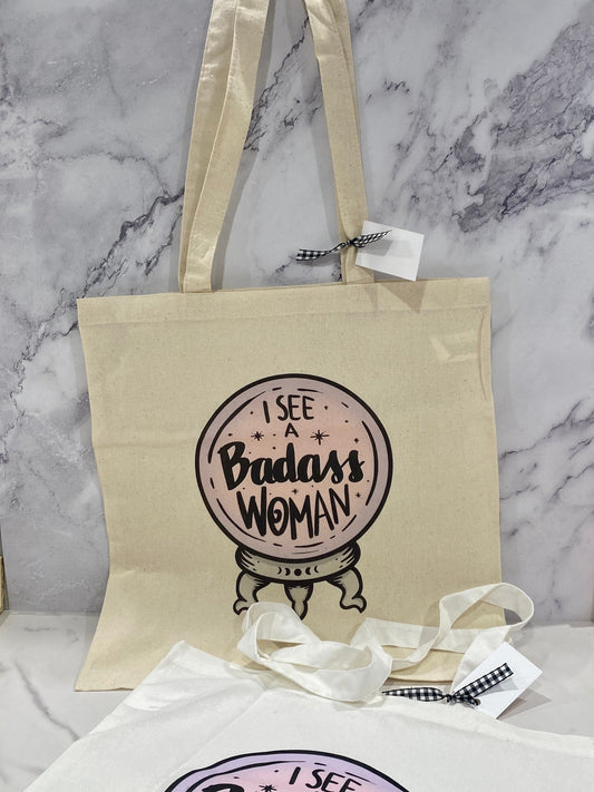 Badass Woman Crystal Ball Tote Bag/Crystal Ball Market Bag