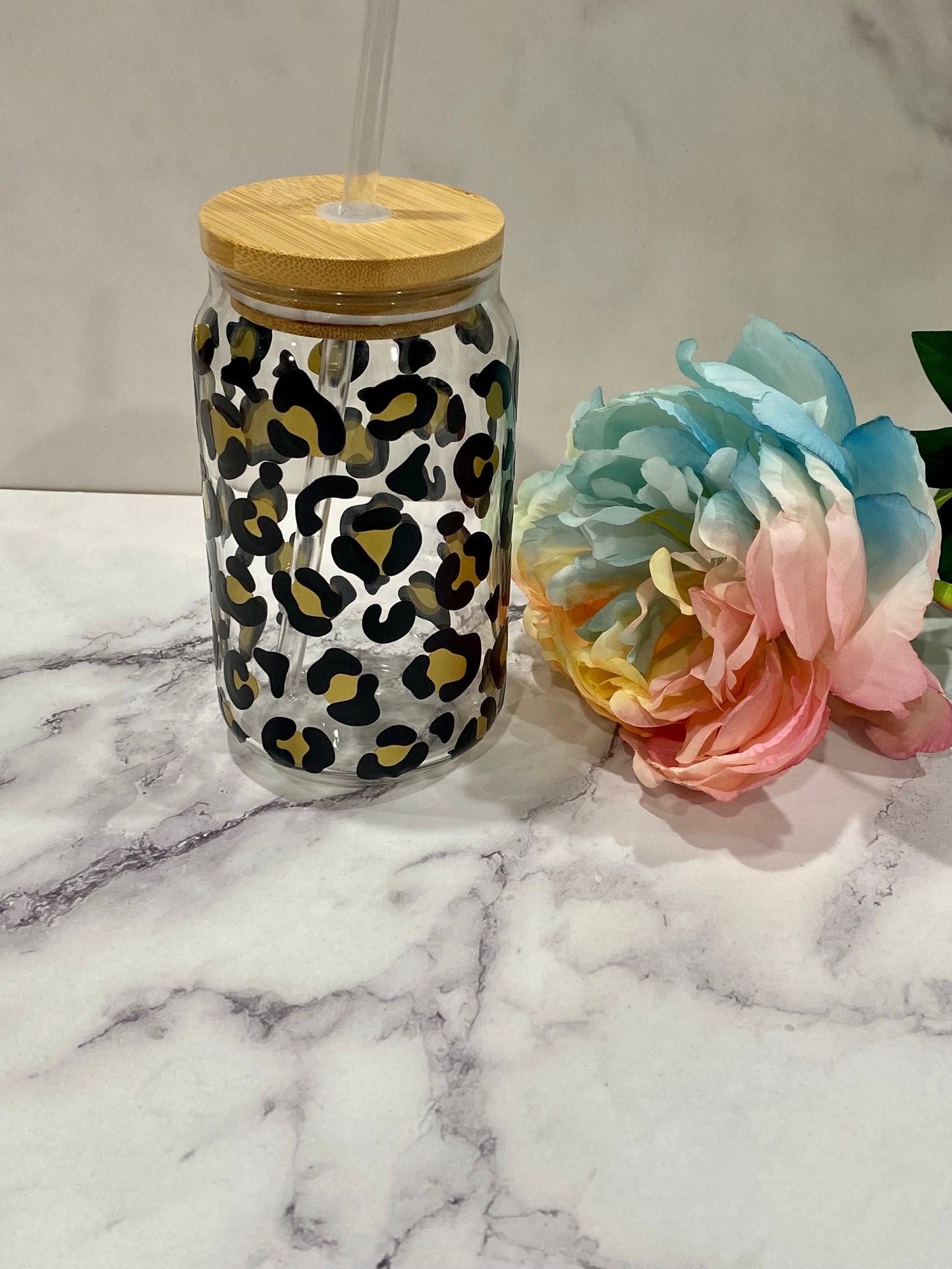 Animal Print Libby Can 16 oz/ Iced Coffee Glass