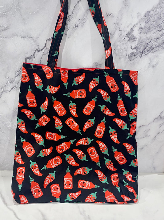 Handmade Lined Kawaii Sriracha Tote Bag/Kawaii Market Bag