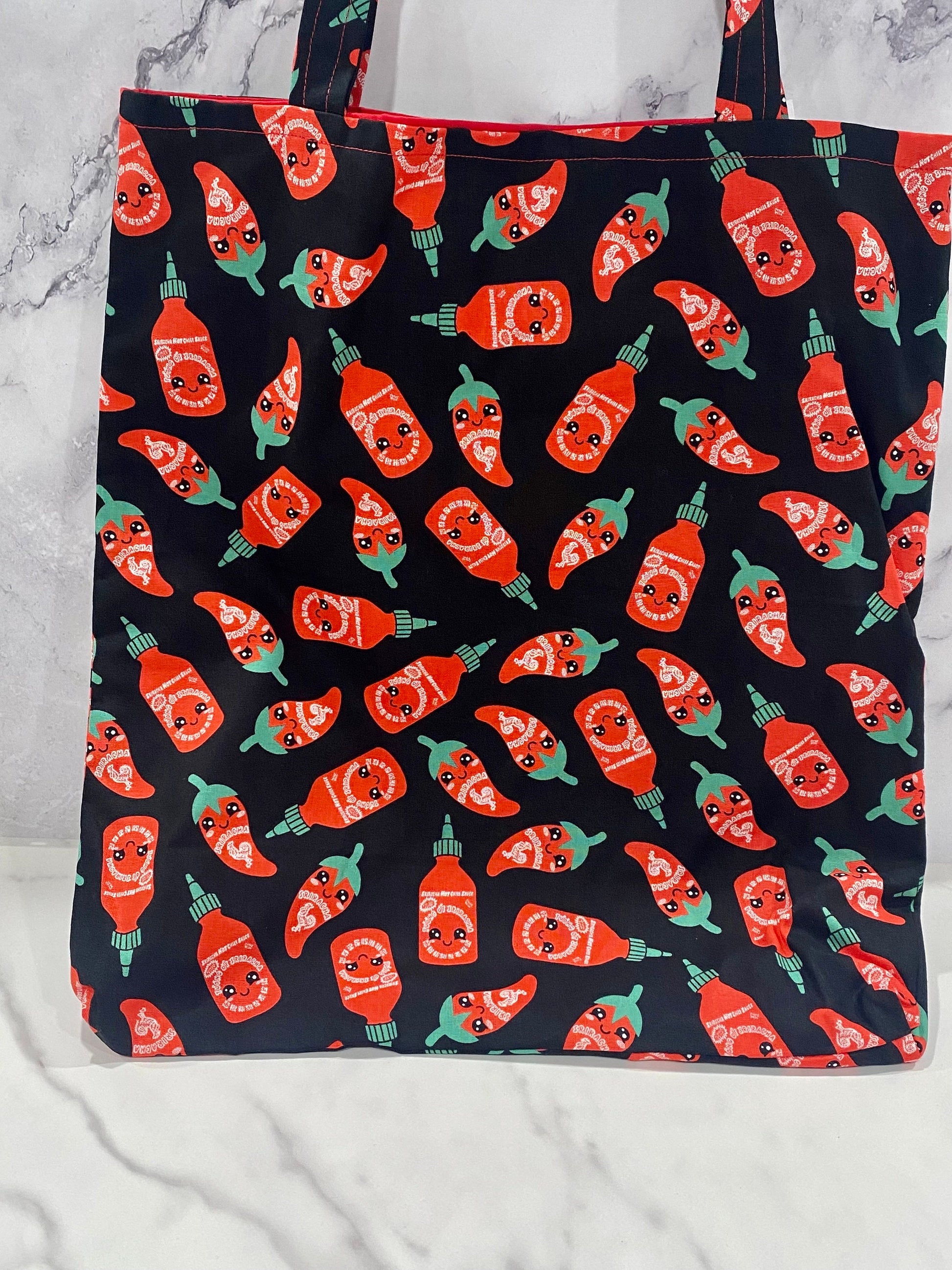 Handmade Lined Kawaii Sriracha Tote Bag/Kawaii Market Bag