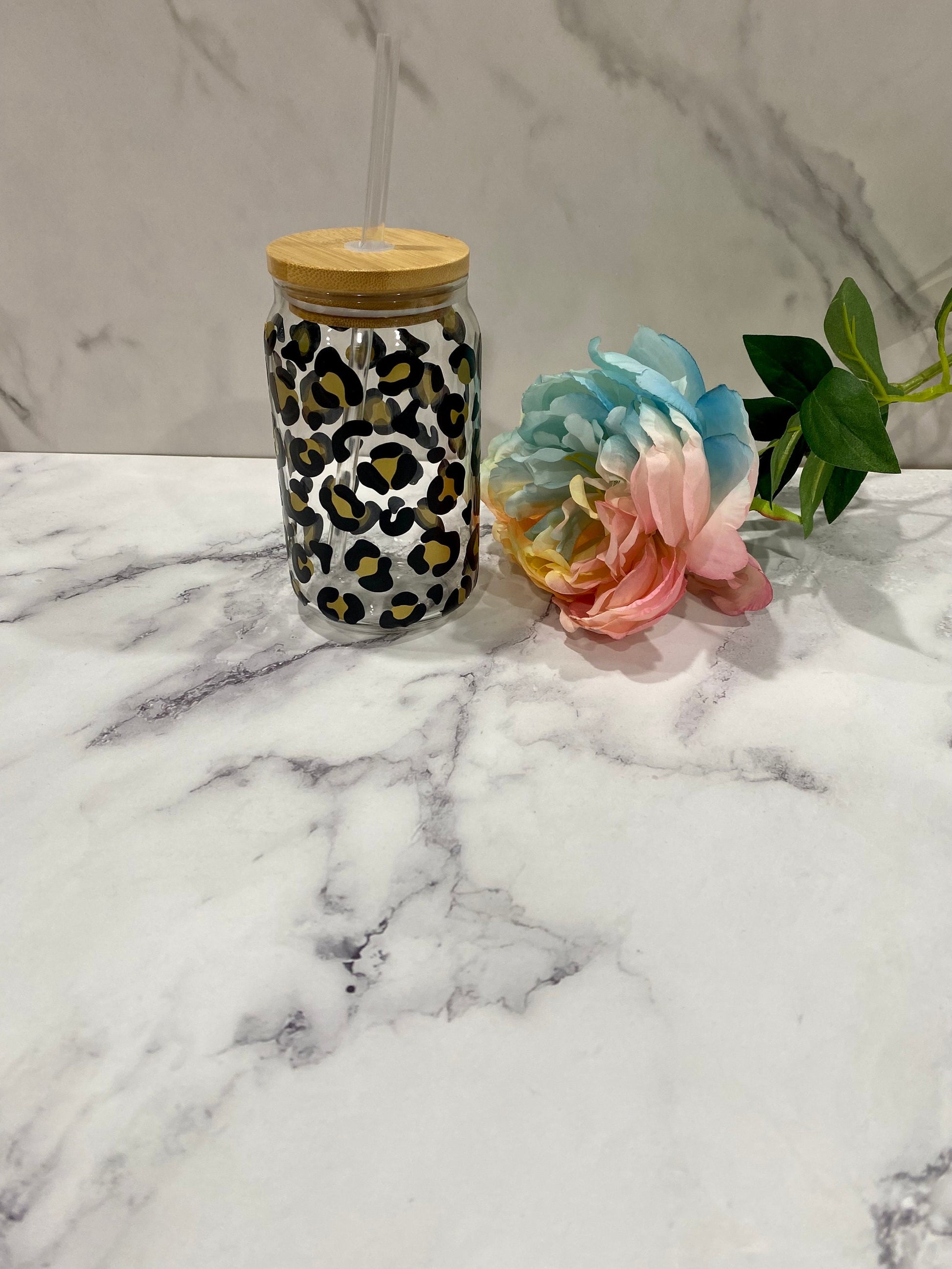 Animal Print Libby Can 16 oz/ Iced Coffee Glass