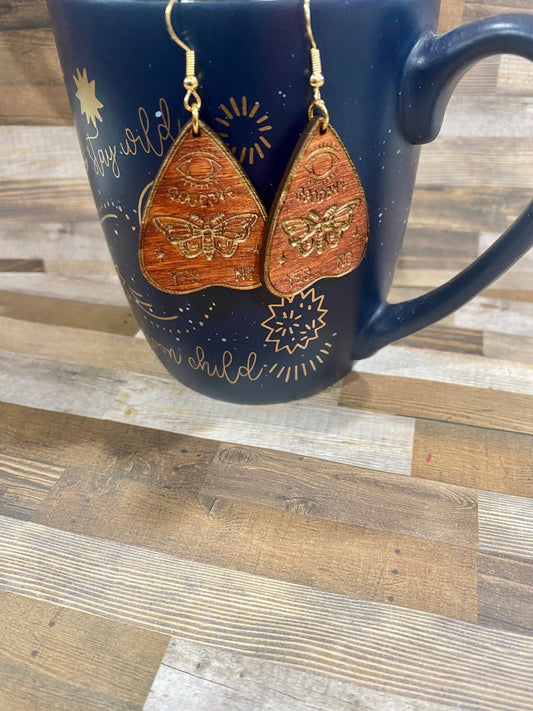 Planchette Moth Wood Earrings