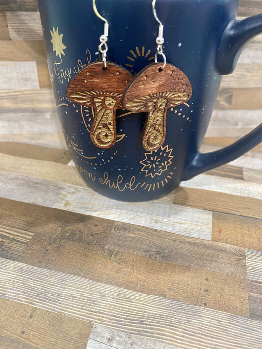 Celestial Mushroom Wood Earrings