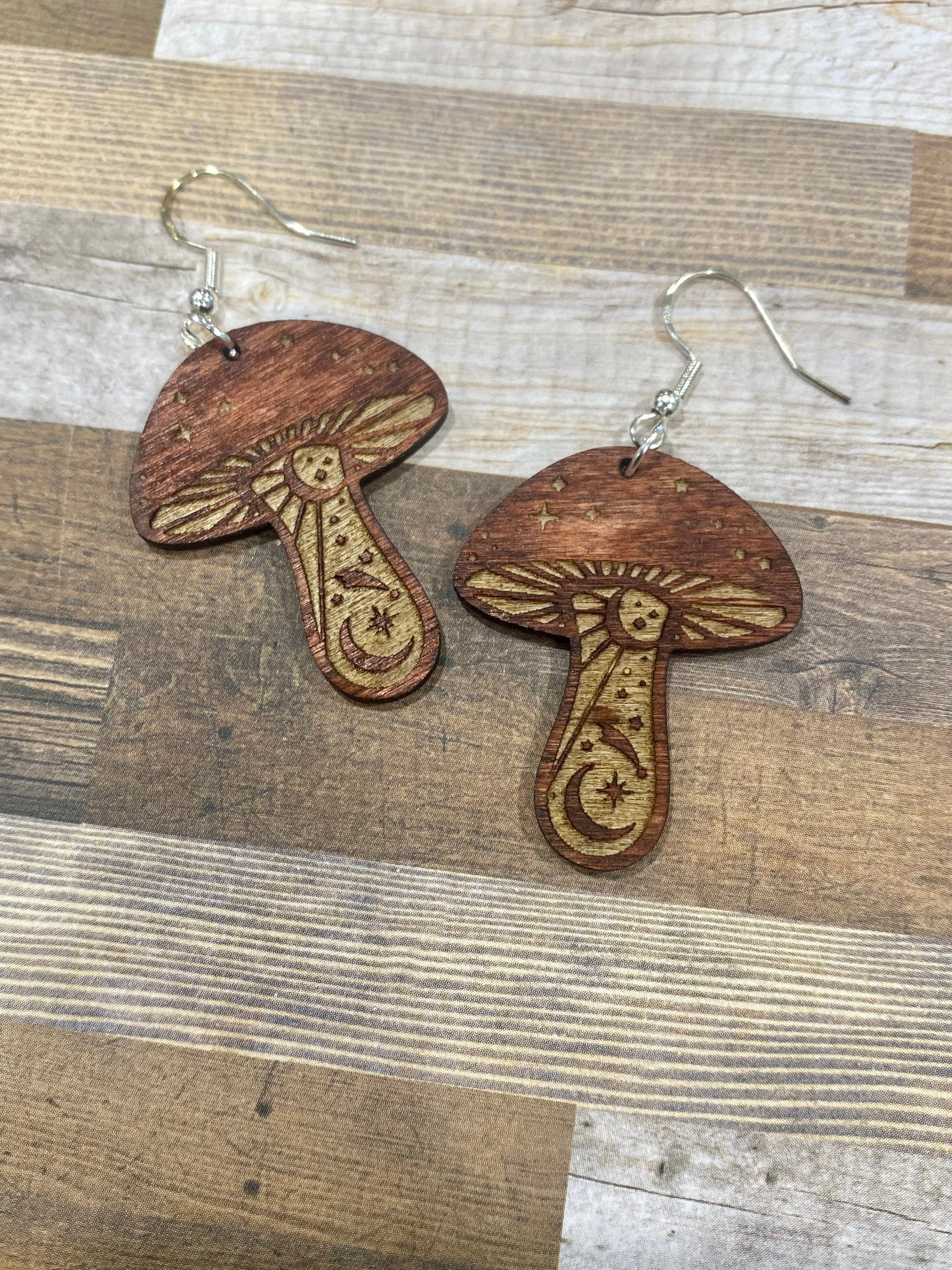 Celestial Mushroom Wood Earrings