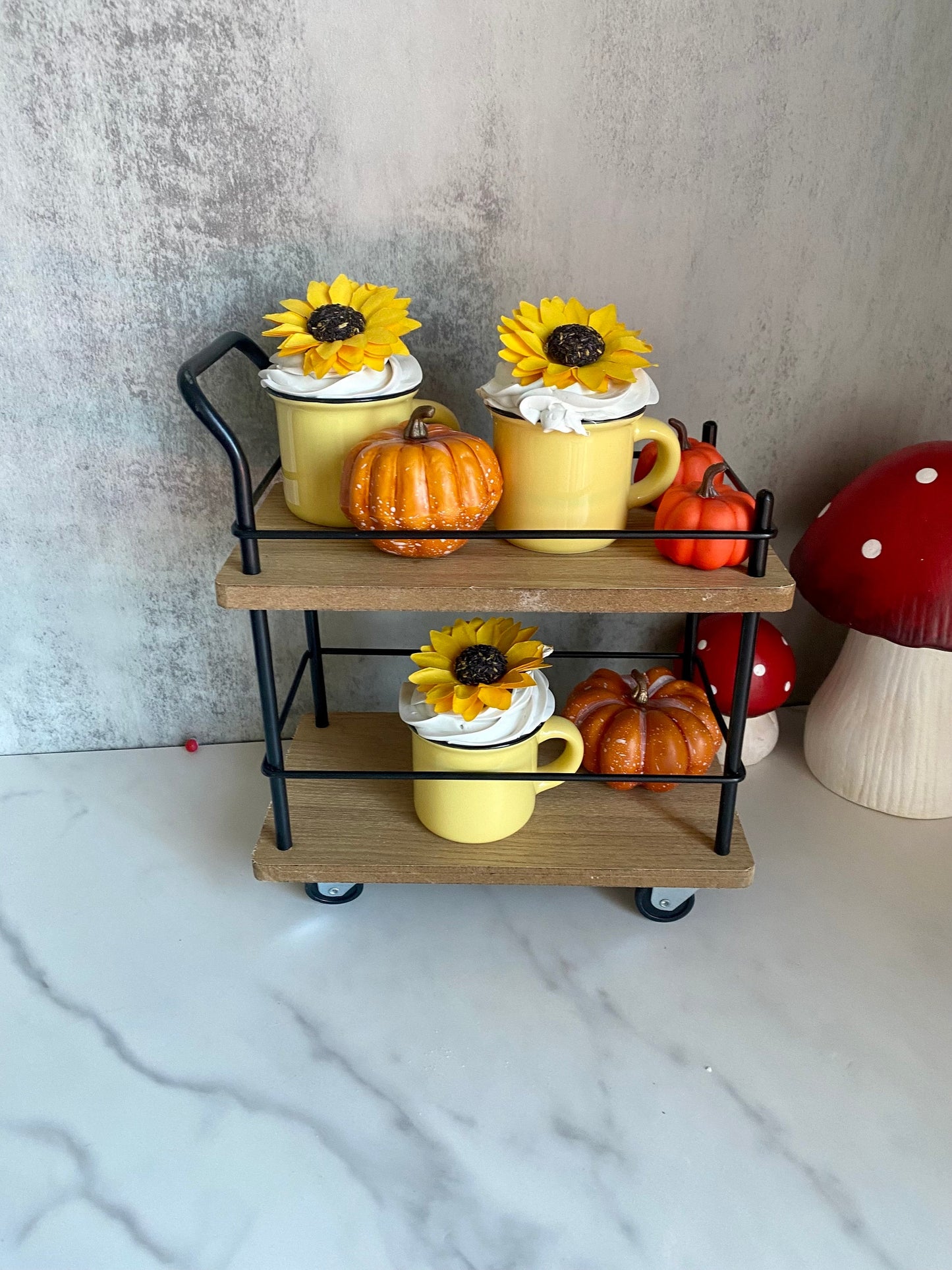 Sunflower Faux Mini Fall Mugs for Tiered Trays/ Tiered Tray Decor/ Fall Decor/ Farmhouse Decor/ Fake Bake Decor