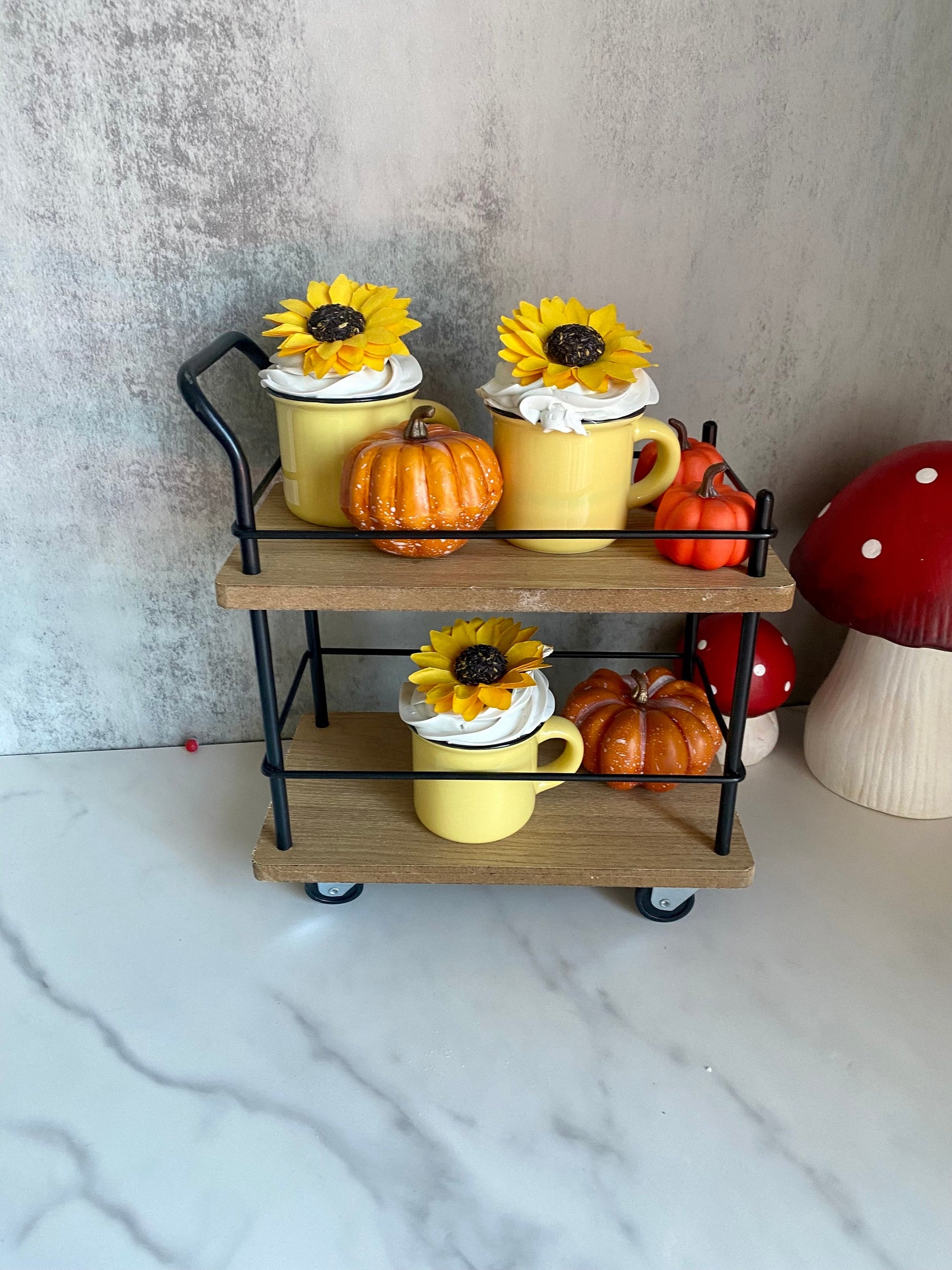 Sunflower Faux Mini Fall Mugs for Tiered Trays/ Tiered Tray Decor/ Fall Decor/ Farmhouse Decor/ Fake Bake Decor