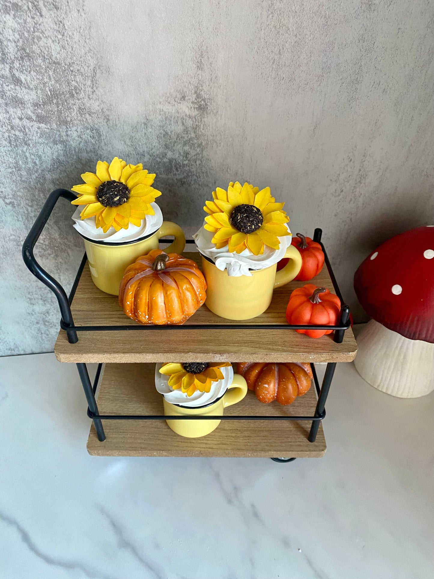 Sunflower Faux Mini Fall Mugs for Tiered Trays/ Tiered Tray Decor/ Fall Decor/ Farmhouse Decor/ Fake Bake Decor