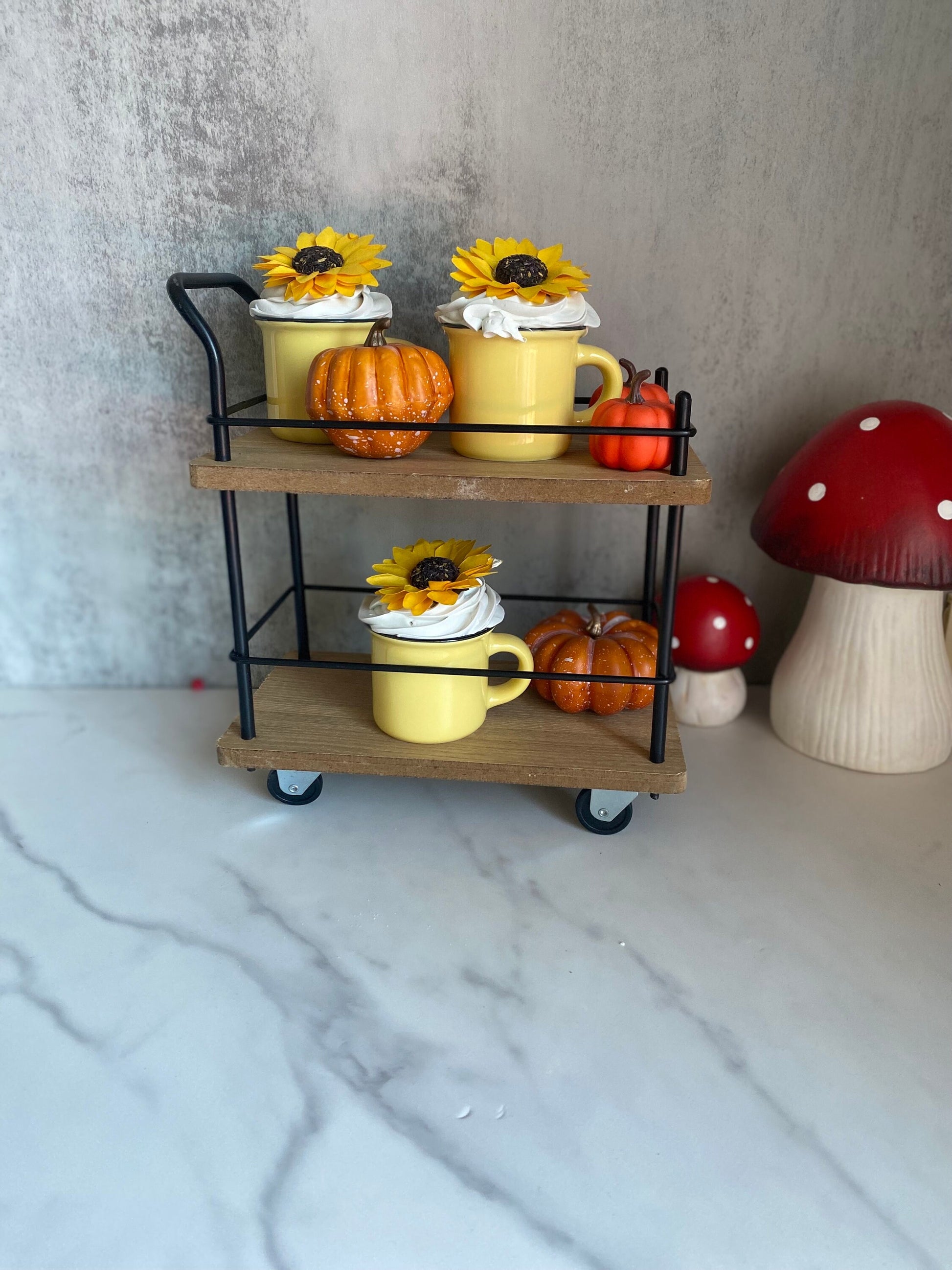 Sunflower Faux Mini Fall Mugs for Tiered Trays/ Tiered Tray Decor/ Fall Decor/ Farmhouse Decor/ Fake Bake Decor