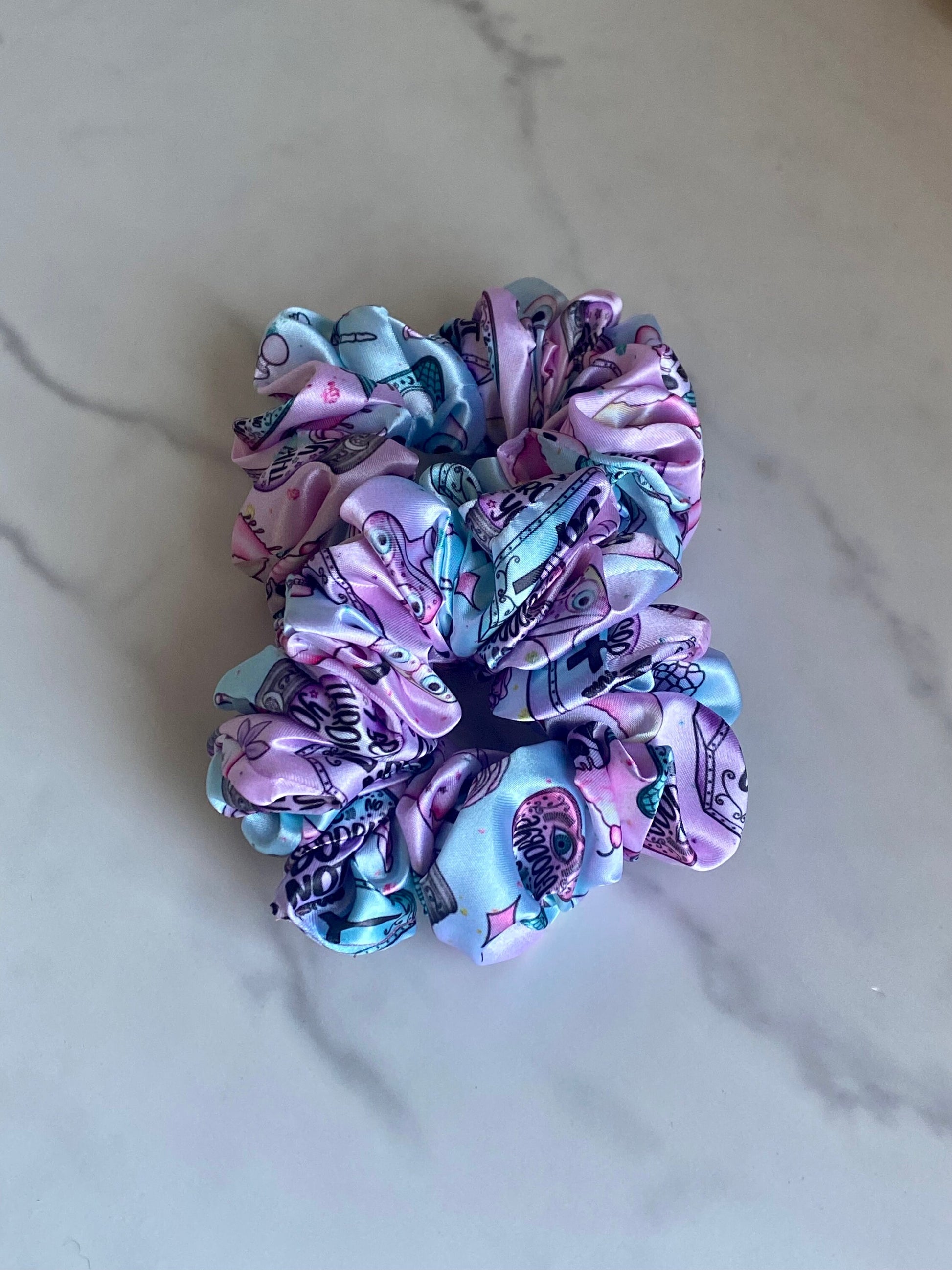 Creepy Cute Satin Scrunchies/ Creepy Cute Elastic Hair Tie/ Handmade Scrunchie/XL Scrunchie