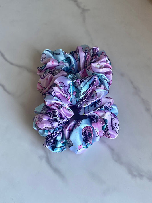 Creepy Cute Satin Scrunchies/ Creepy Cute Elastic Hair Tie/ Handmade Scrunchie/XL Scrunchie