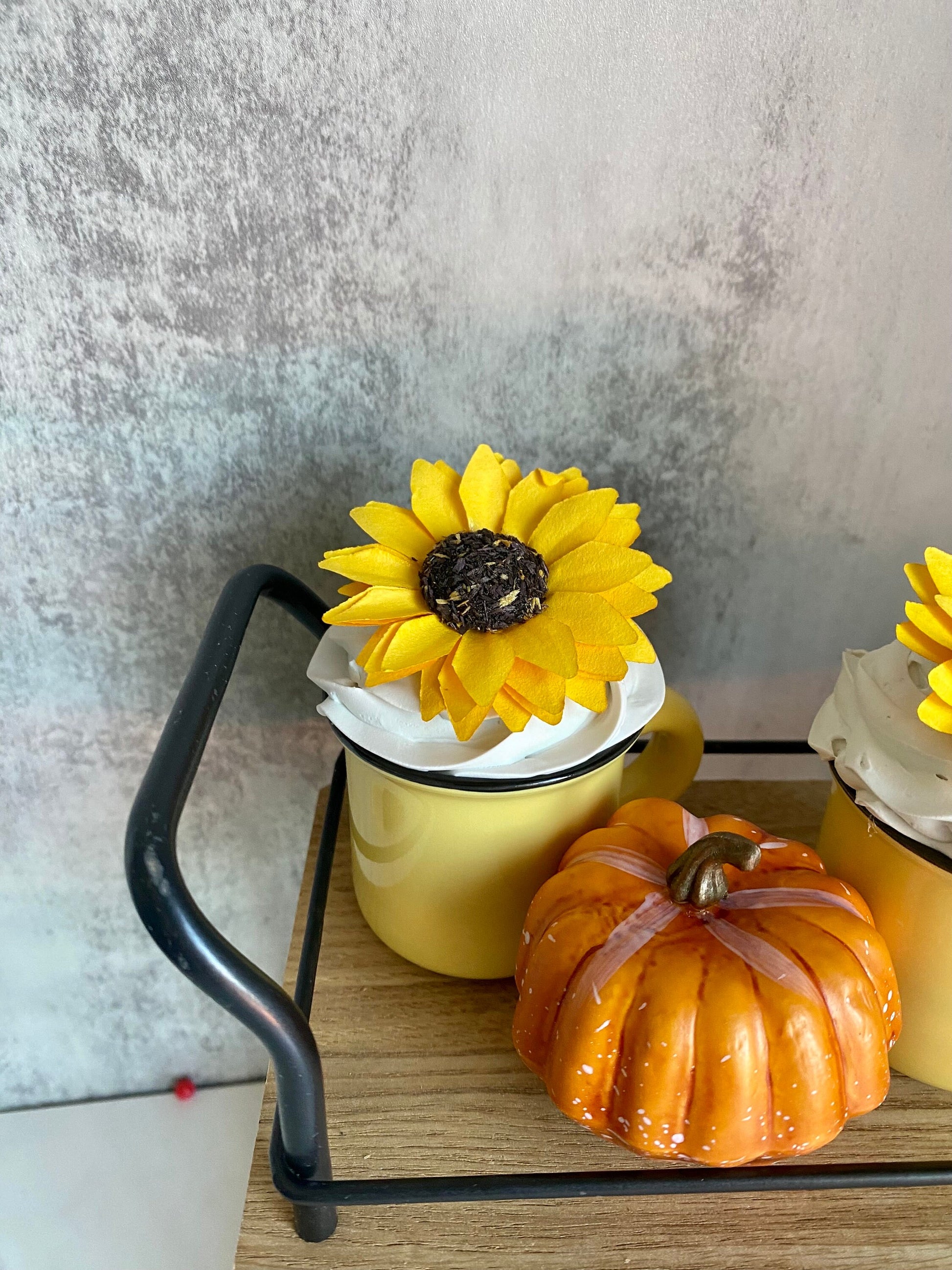 Sunflower Faux Mini Fall Mugs for Tiered Trays/ Tiered Tray Decor/ Fall Decor/ Farmhouse Decor/ Fake Bake Decor