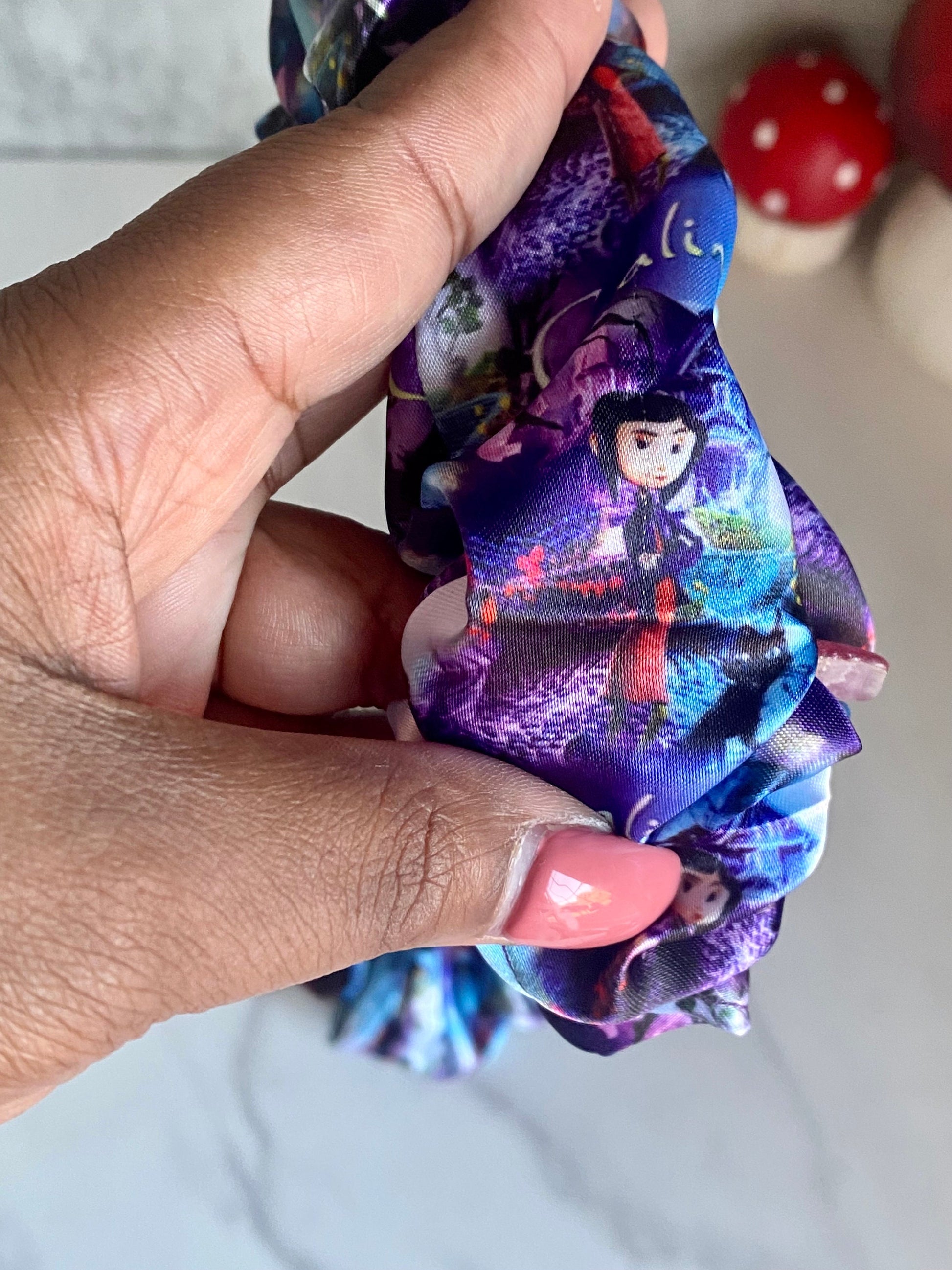 Coraline Inspired Satin Scrunchies/ Coraline Inspired Satin Hair Tie
