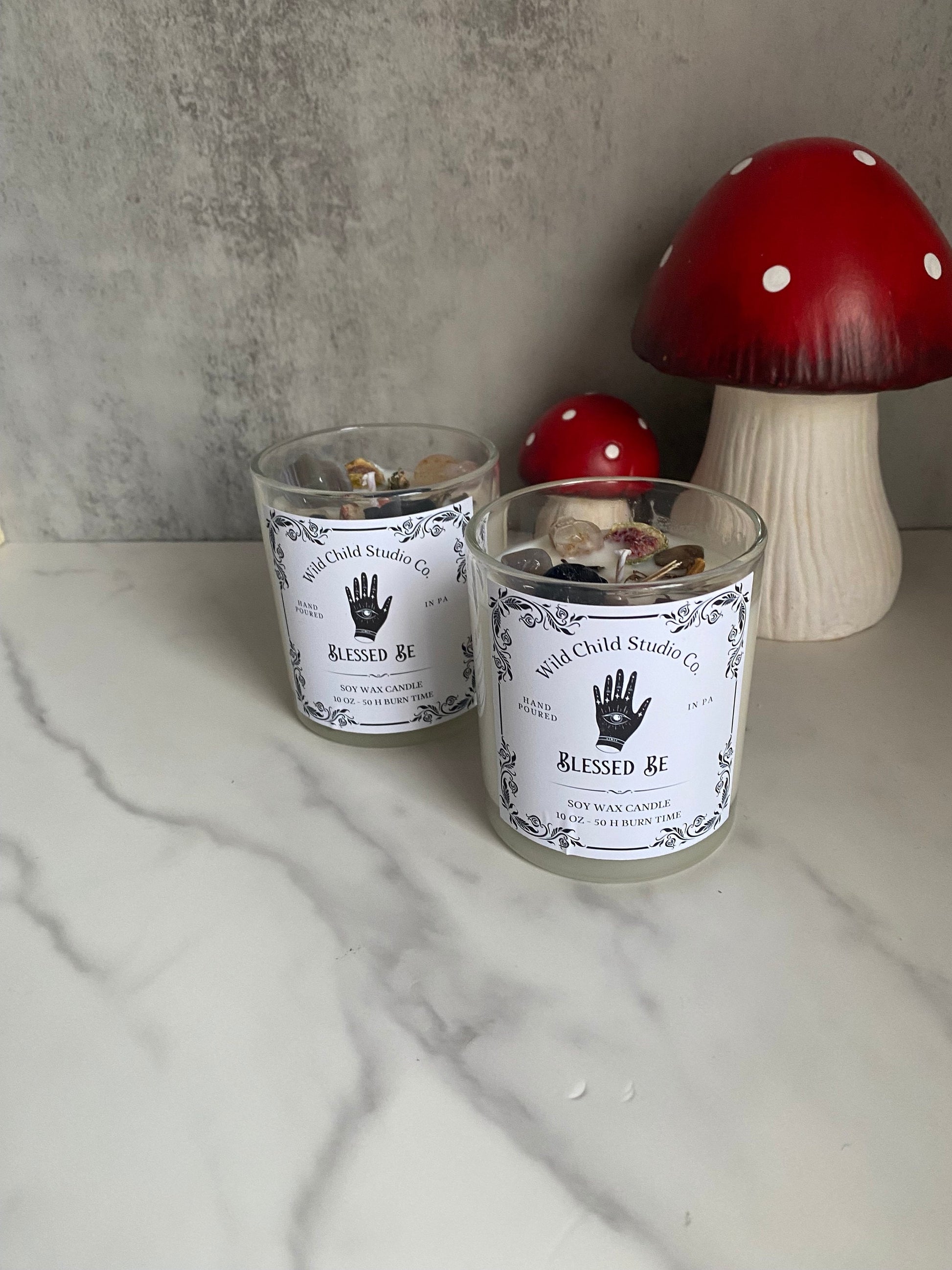 Blessed Be Crystal Herb Hand Poured Soy Candle 11 oz