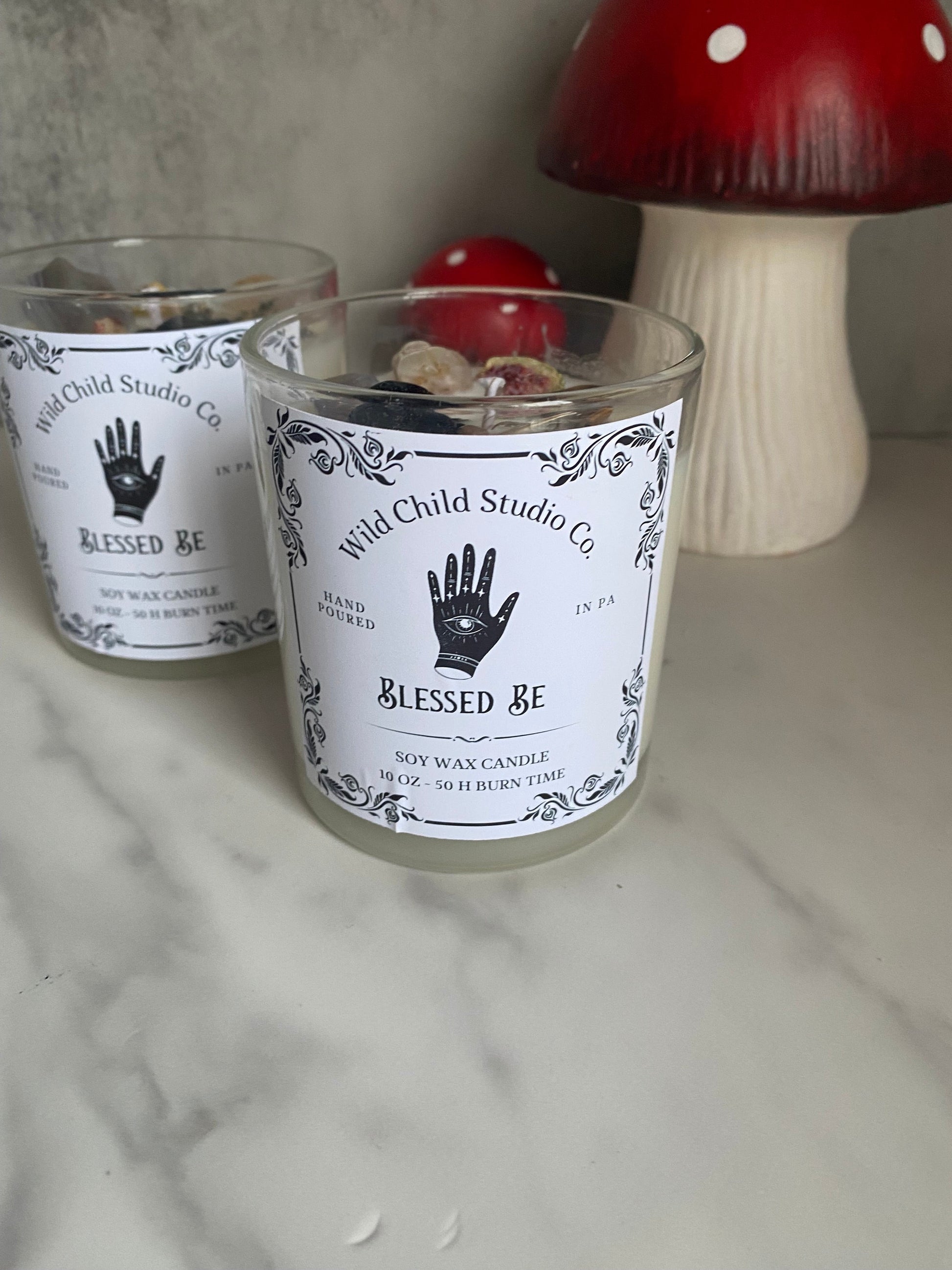 Blessed Be Crystal Herb Hand Poured Soy Candle 11 oz