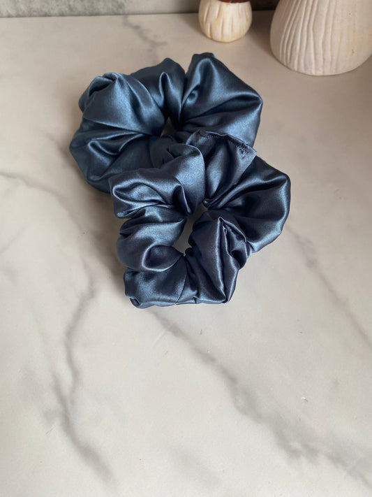 Steel Blue Satin Scrunchies/ Steel Blue Elastic Hair Tie/Handmade Scrunchie/XL Scrunchie