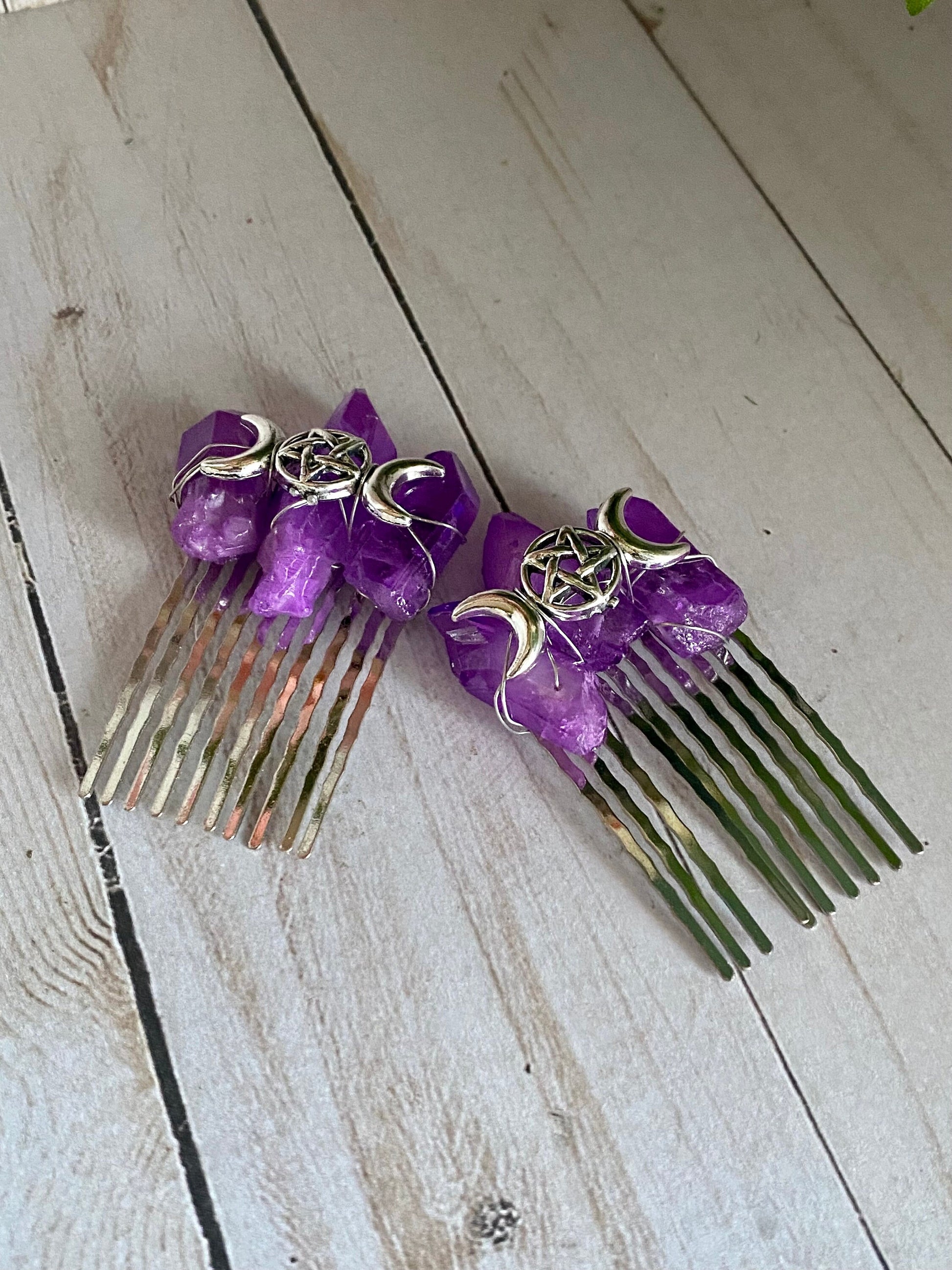 Triple Moon Goddess Crystal Hair Comb