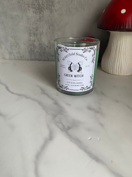 Green Witch Crystal Herb Hand Poured Soy Candle 11 oz