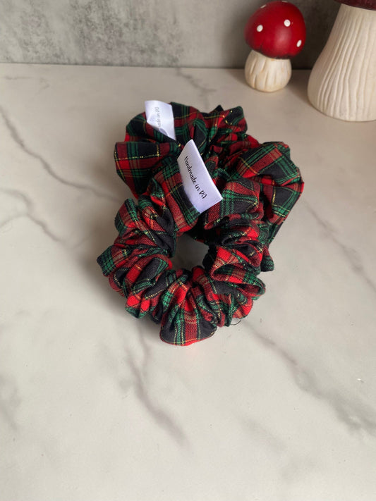 Holiday Tartan Plaid Satin Scrunchies/ Plaid Elastic Hair Tie/Handmade Scrunchie/XL Scrunchie